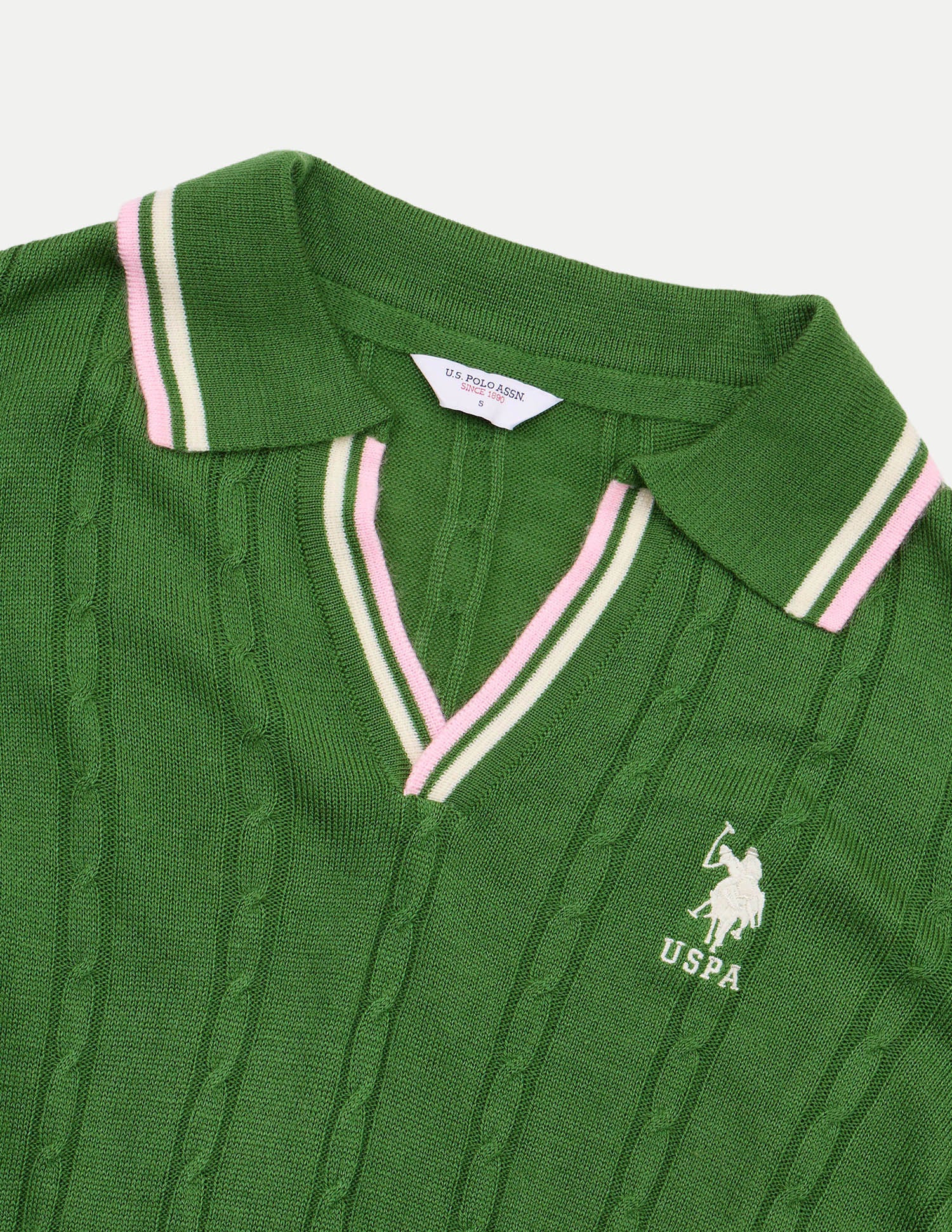 Cable Patterned Knit Regular Fit Sweater Green - U.S. Polo Assn. India | Large