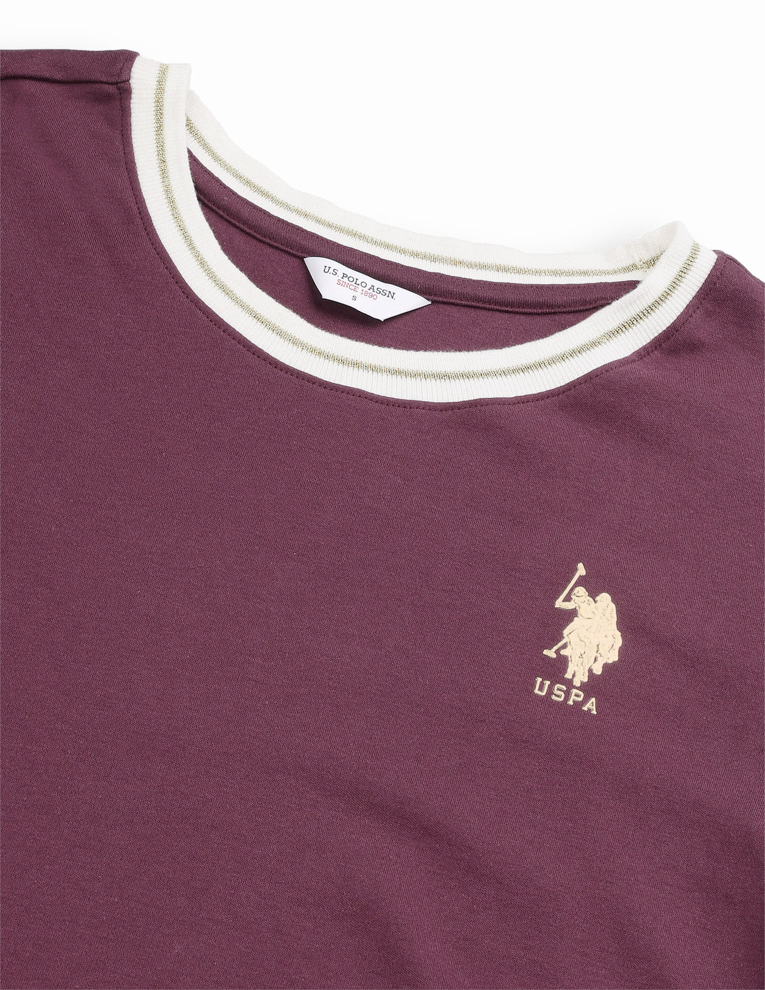 Solid Regular Fit Lurex T-Shirt Purple - U.S. Polo Assn. India | Large