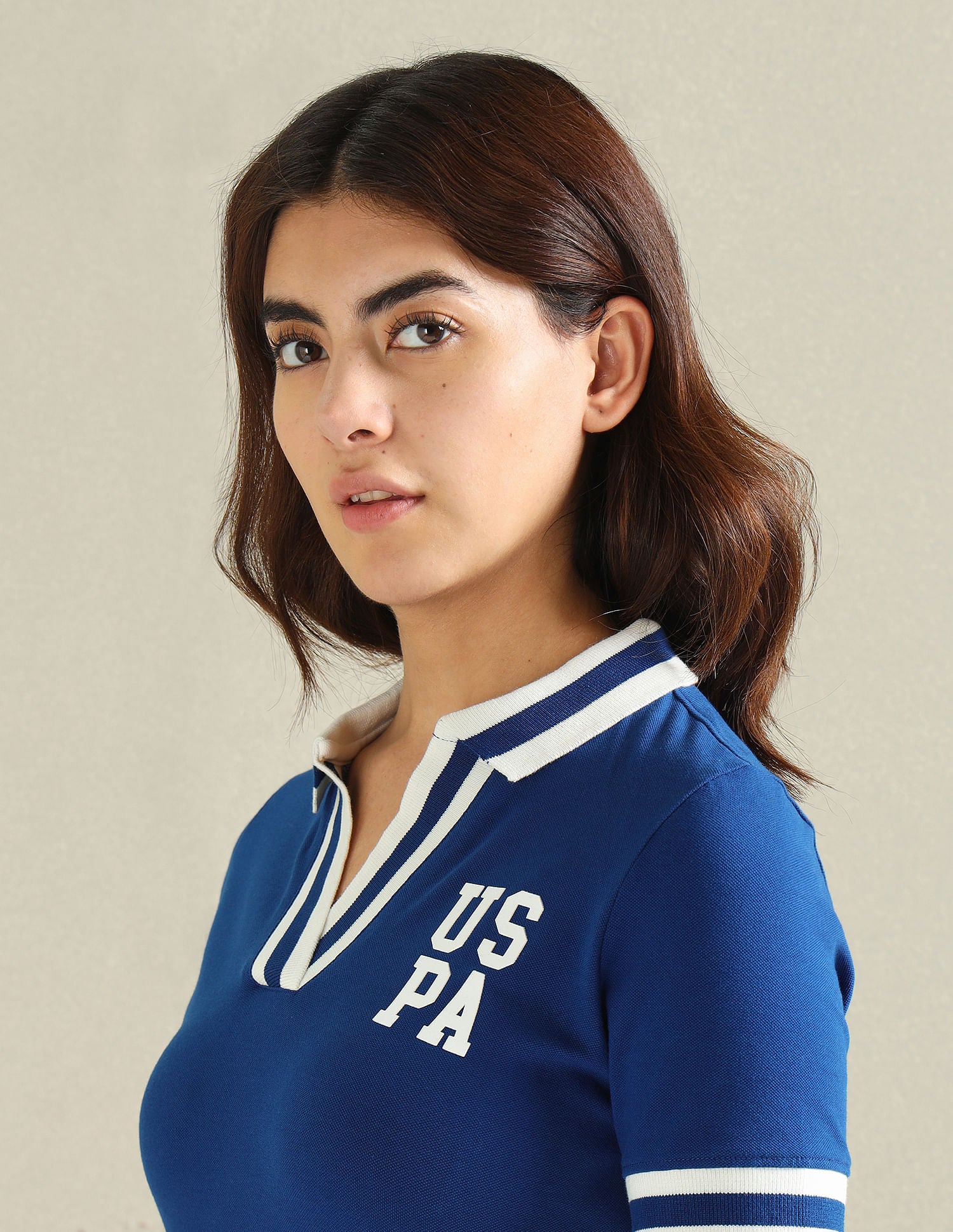 Striped Collar Pique Polo Shirt Blue - U.S. POLO ASSN. | Large