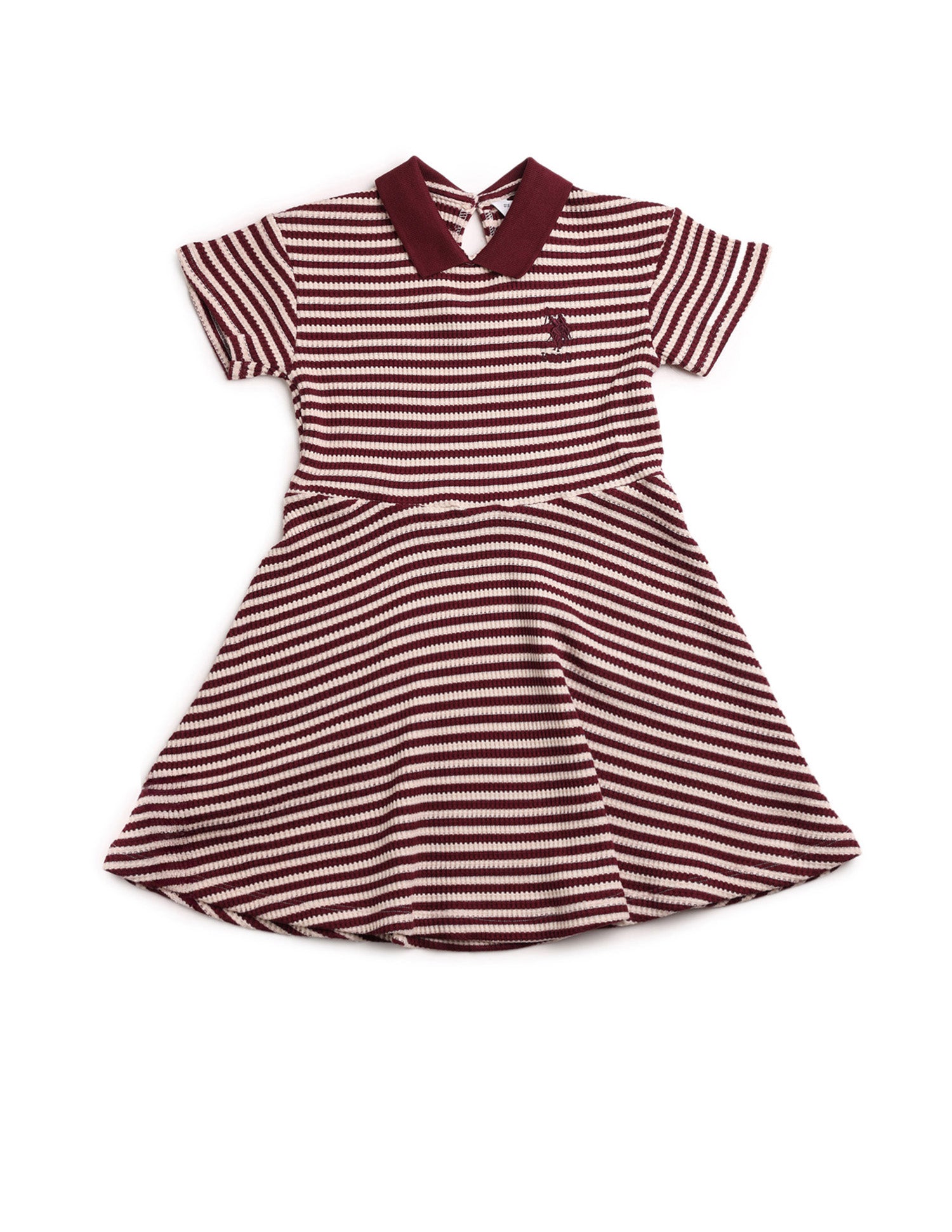 Girls Horizontal Striped Fit And Flare Dress Burgundy - U.S. POLO ASSN. | Large