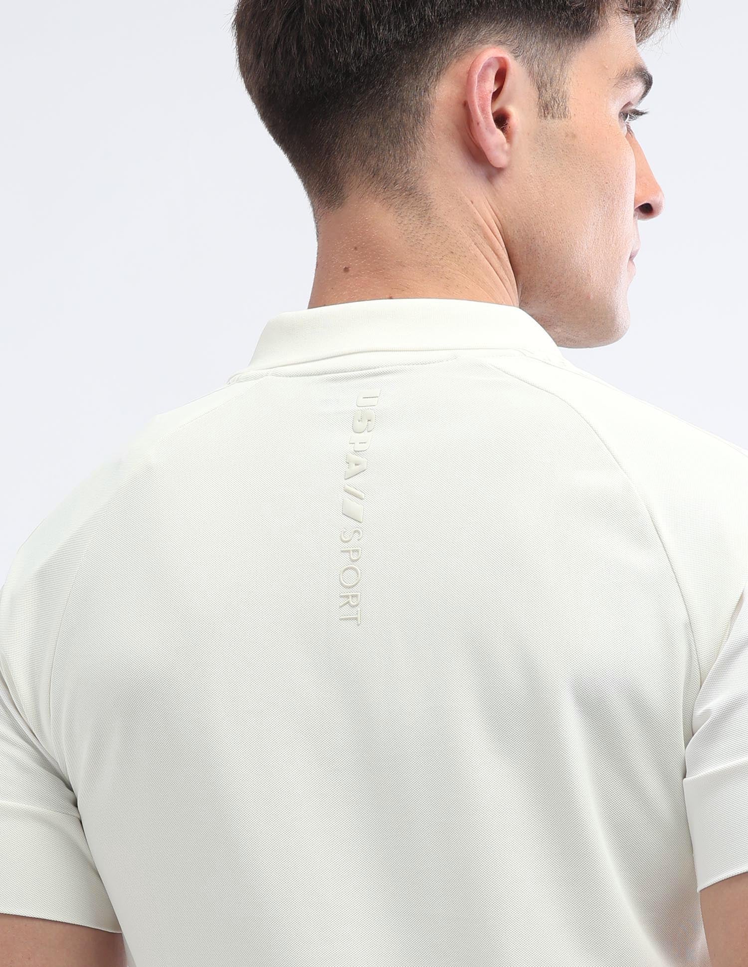 Solid Slim Fit Polo Shirt Off White - U.S. Polo Assn. India | Large