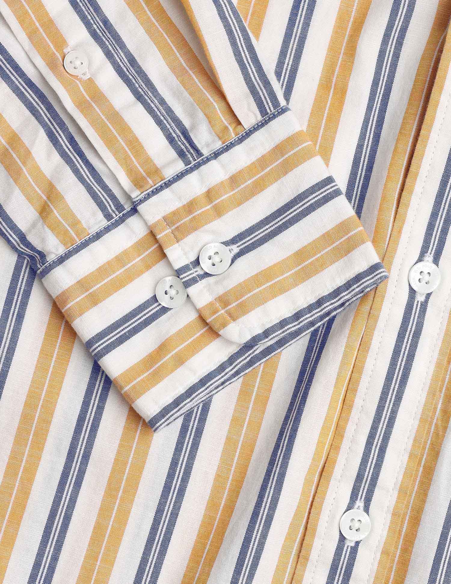 Vertical Striped Pure Cotton Shirt Yellow - U.S. Polo Assn. India | Large