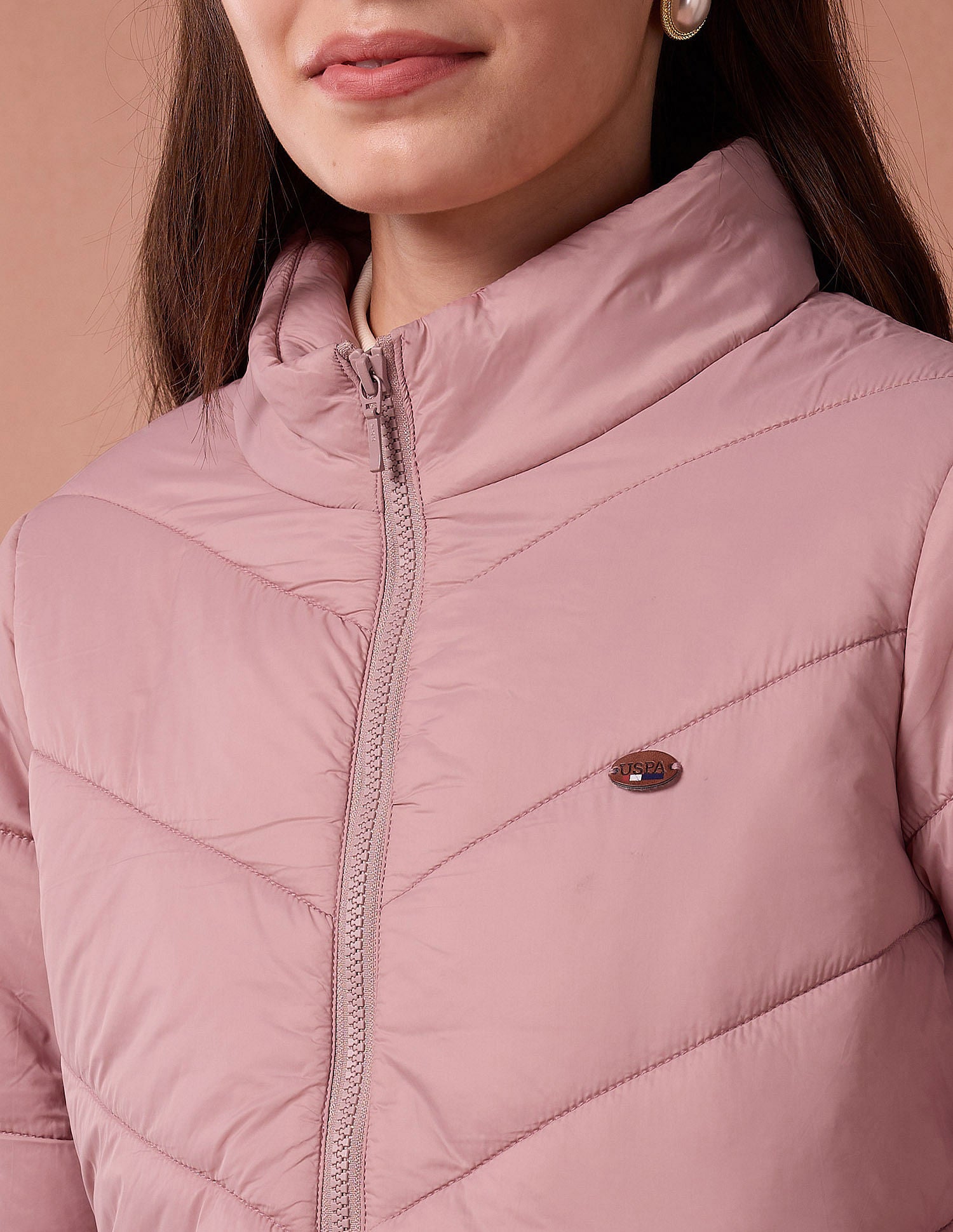 Longline High Neck Puffer Jacket Peach - U.S. POLO ASSN. | Large
