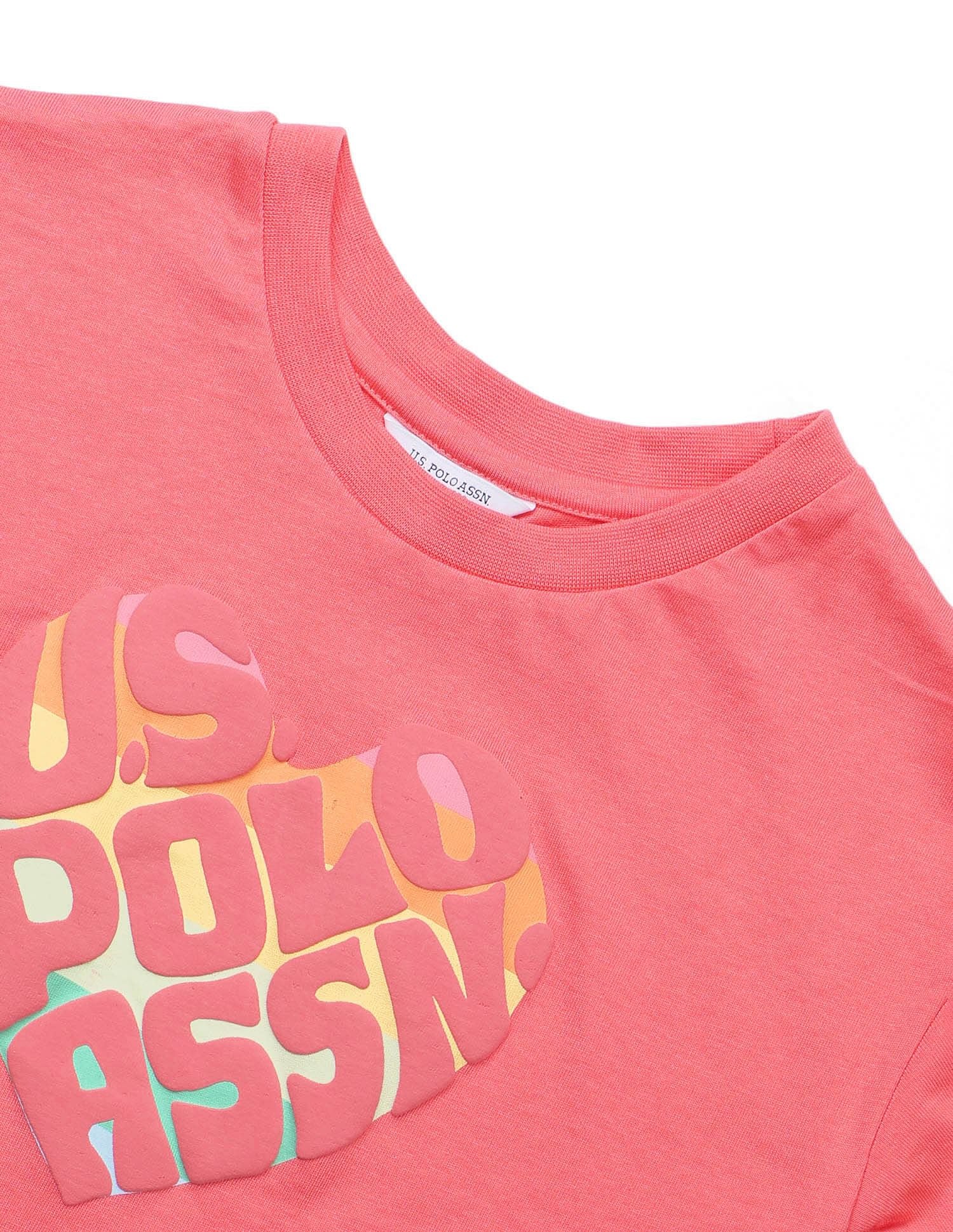 Girls Puff Print Regular Fit T-Shirt Coral - U.S. POLO ASSN. | Large