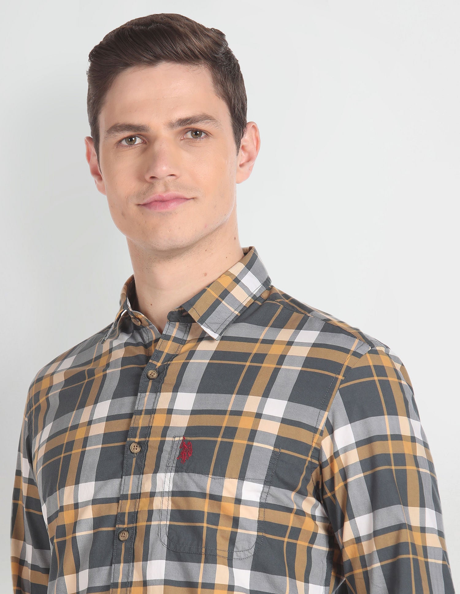 Tartan Check Cotton Shirt Grey - U.S. Polo Assn. India | Large