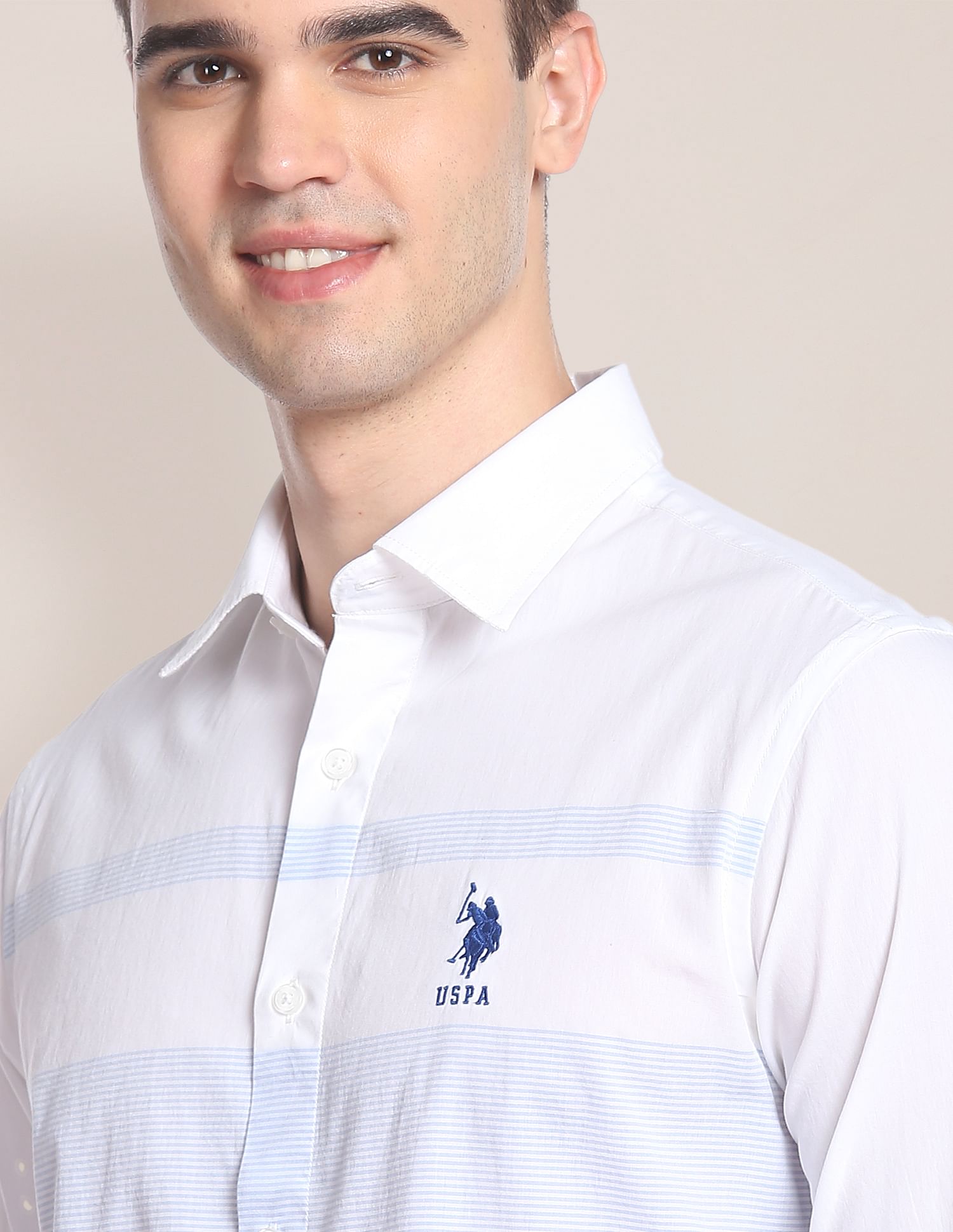 Signature Engineered Stripe Cotton Shirt White - U.S. Polo Assn. India | Large