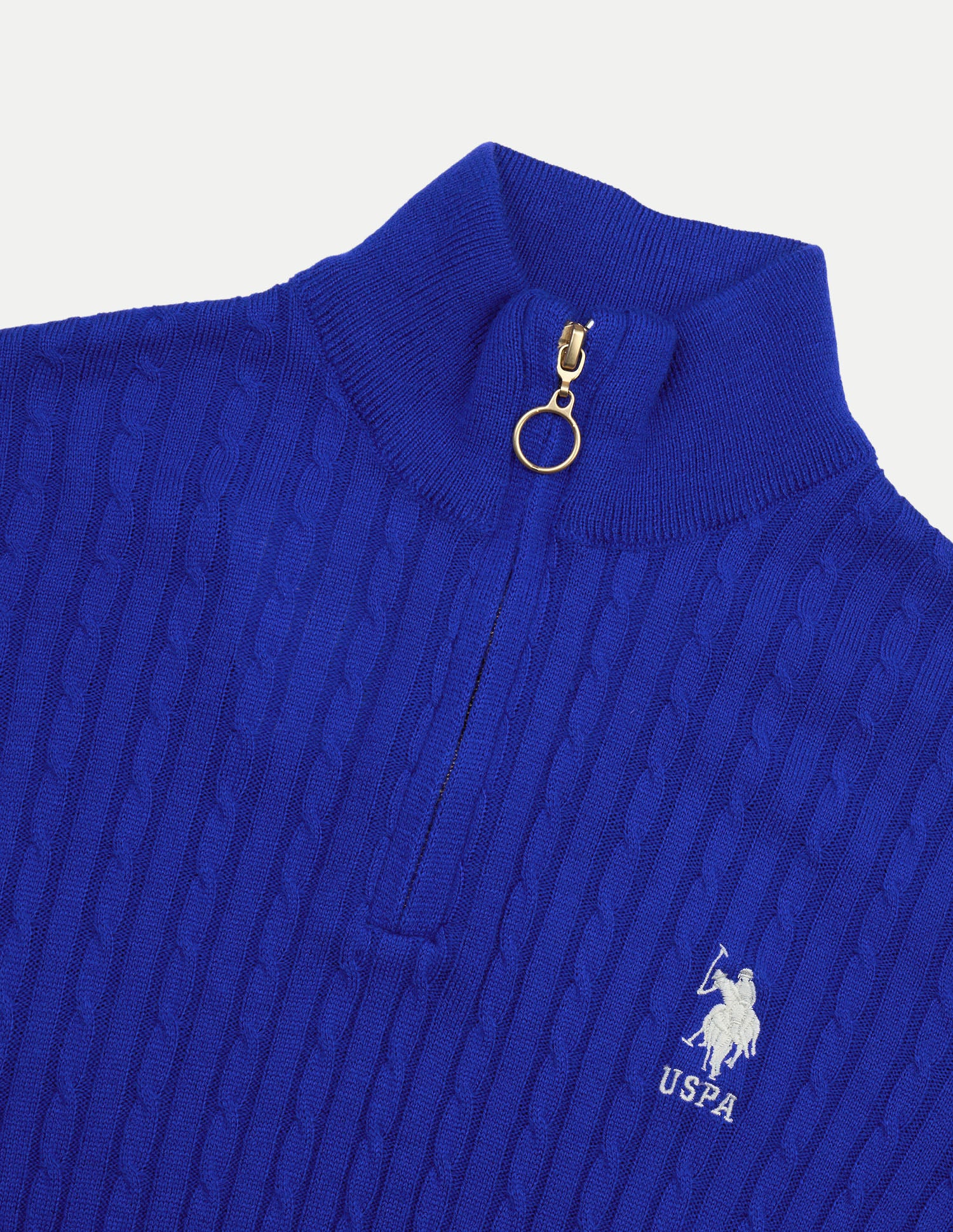 Cable Patterned Knit Regular Fit Sweater Bright Blue - U.S. Polo Assn. India | Large