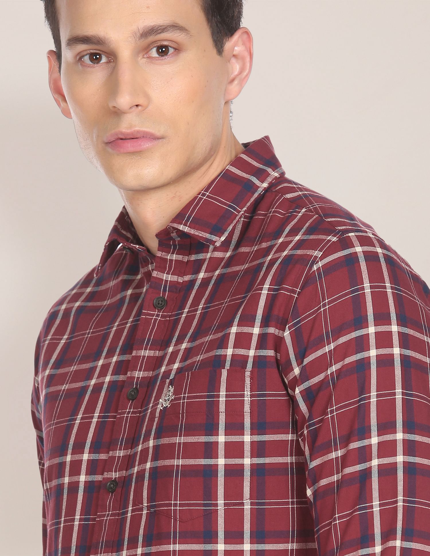 Men Maroon Regular Fit Check Casual Shirt Maroon - U.S. POLO ASSN. | Large