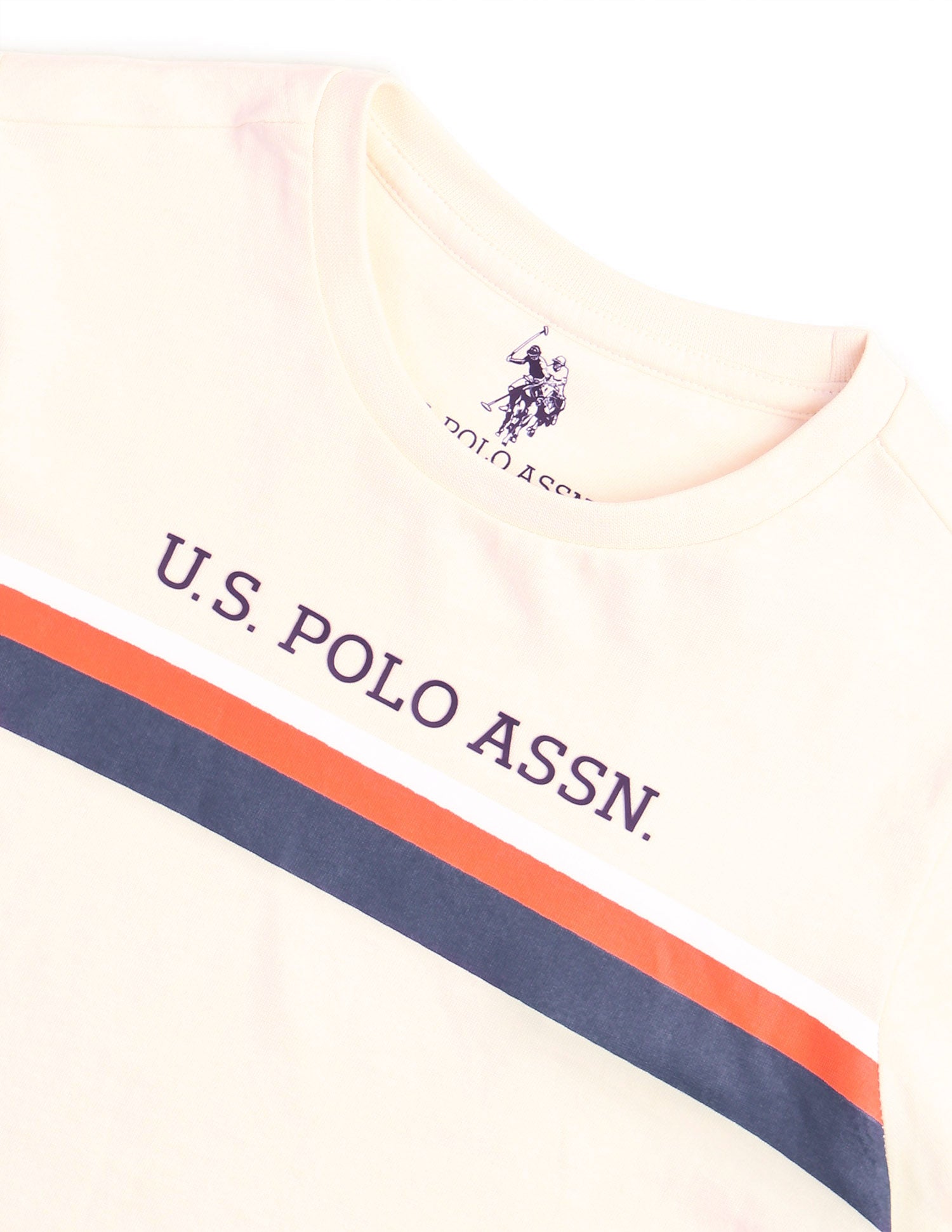 Boys Regular Fit Horizontal Striped T-Shirt Beige - U.S. POLO ASSN. | Large