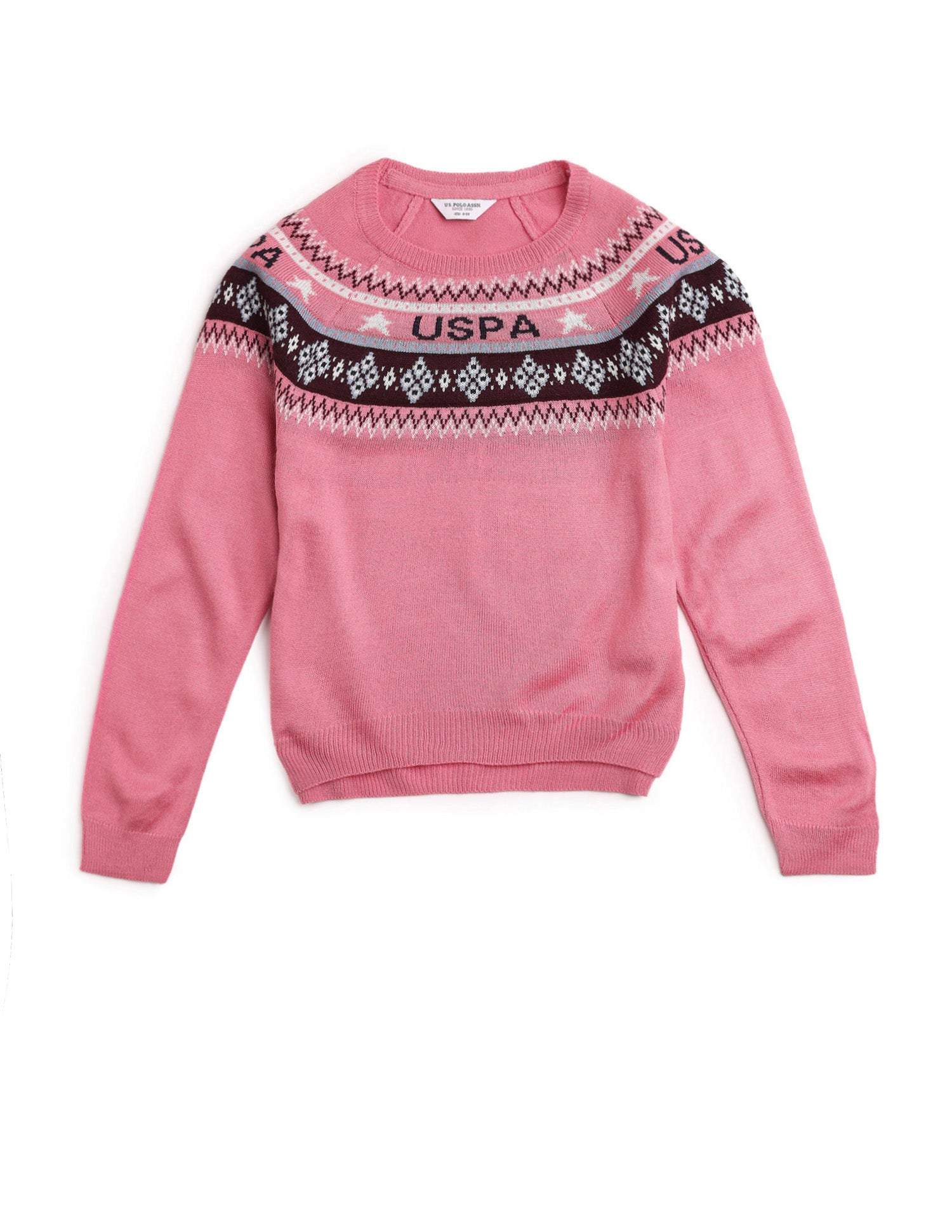 Girls Geometric Patterned Knit Sweater Pink - U.S. POLO ASSN. | Large