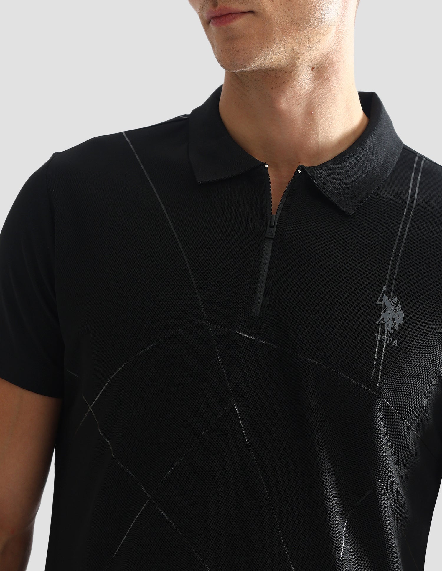 Geometric Printed Slim Polo Shirt Black - U.S. Polo Assn. India | Large
