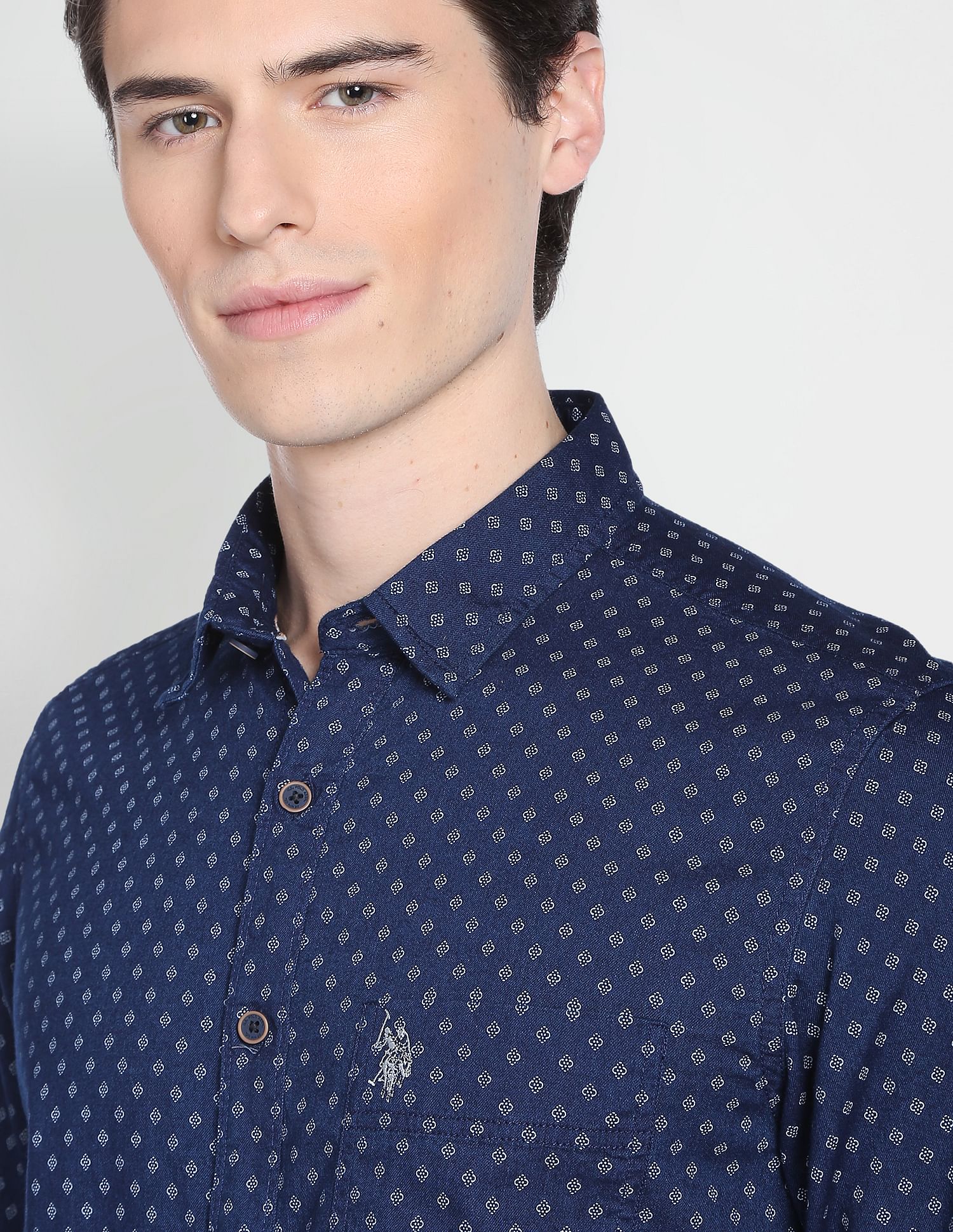 Indigo Classic Geometric Print Shirt Indigo - U.S. Polo Assn. India | Large