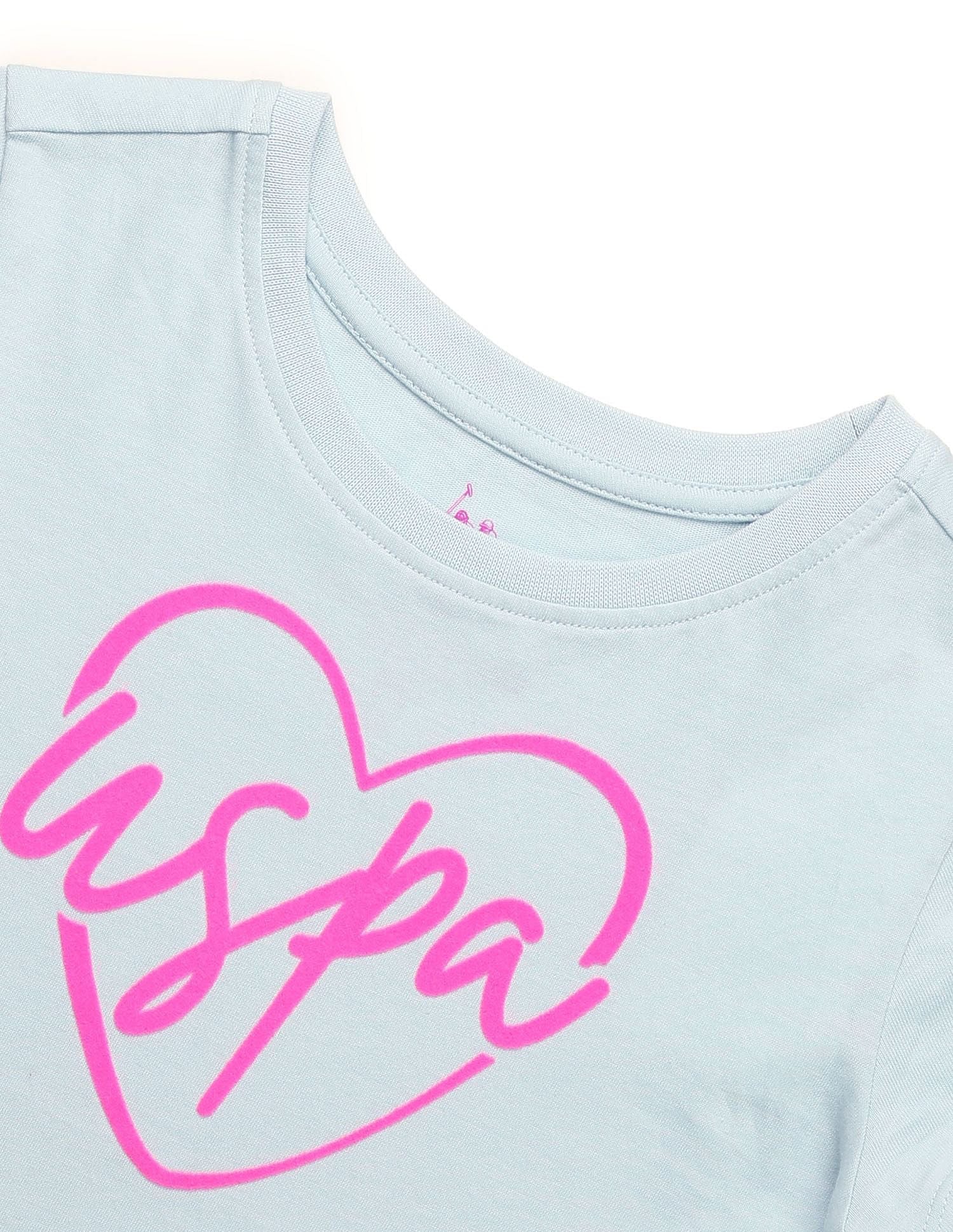 Girls Flock Print Regular Fit T-Shirt Light Blue - U.S. POLO ASSN. | Large