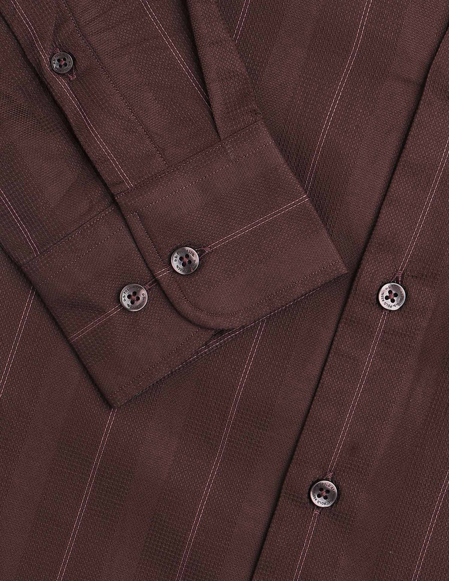 Textured With Vertical Striped Regular Fit Shirt Burgundy - U.S. POLO ASSN. | Large