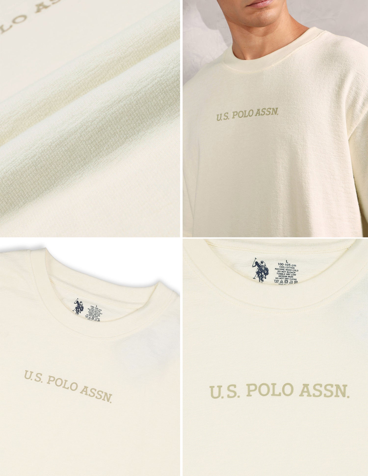 Pure Cotton Oversized Fit PE004 Lounge T-Shirt - Pack Of 1 Vanilla Ice - U.S. POLO ASSN. | Large