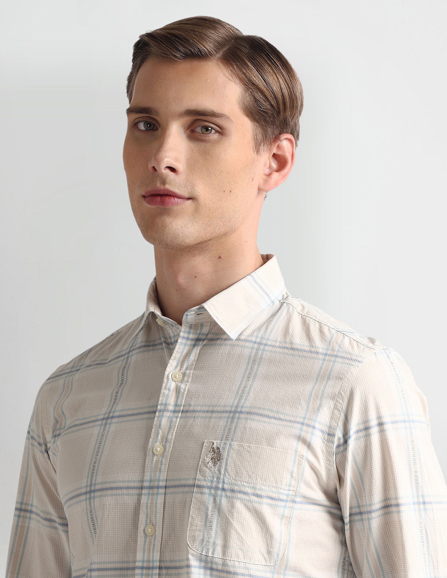 Tartan Check Logo Shirt Ivory - U.S. Polo Assn. India | Large