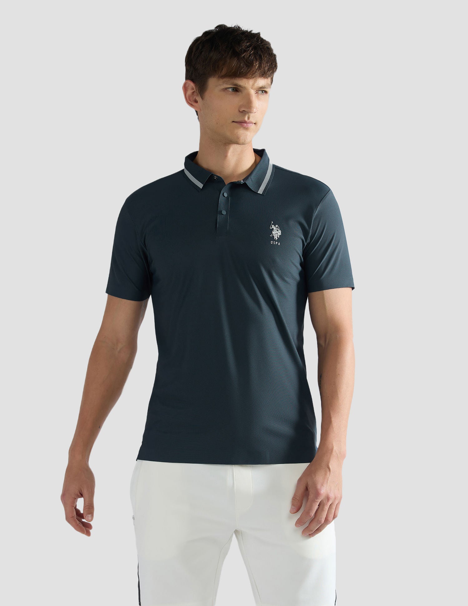 Solid Slim Fit Polo Shirt Blue - U.S. Polo Assn. India | Large