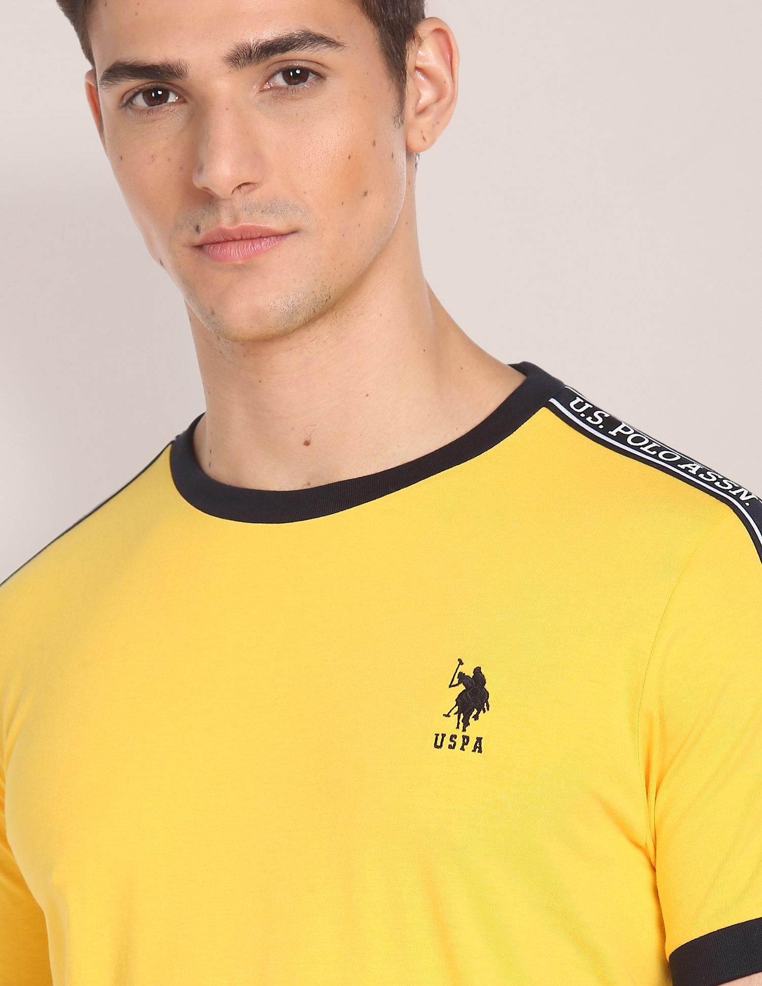 Contrast Tape Cotton T-Shirt Yellow - U.S. POLO ASSN. | Large