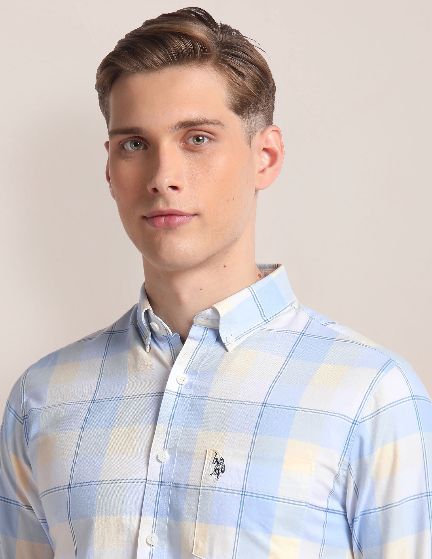 Pure Cotton Plaid Shirt Blue - U.S. Polo Assn. India | Large