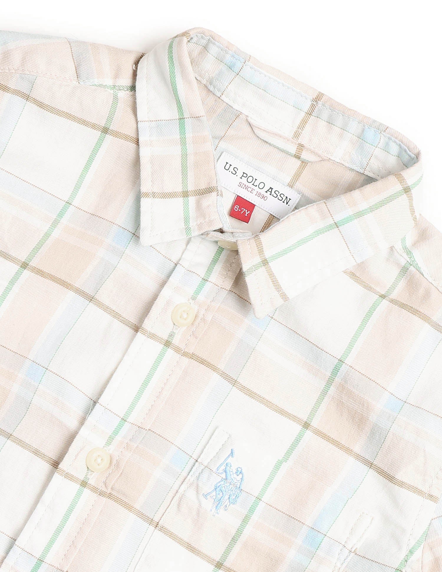 Boys Grid Tattersall Checked Regular Fit Shirt Beige - U.S. POLO ASSN. | Large