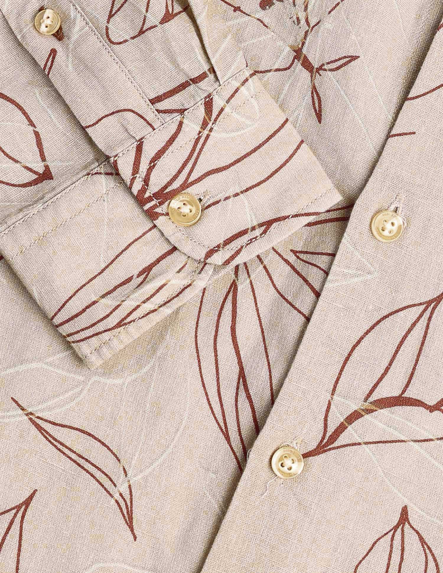 Tropical Printed Poplin Regular Fit Shirt Khaki - U.S. Polo Assn. India | Large