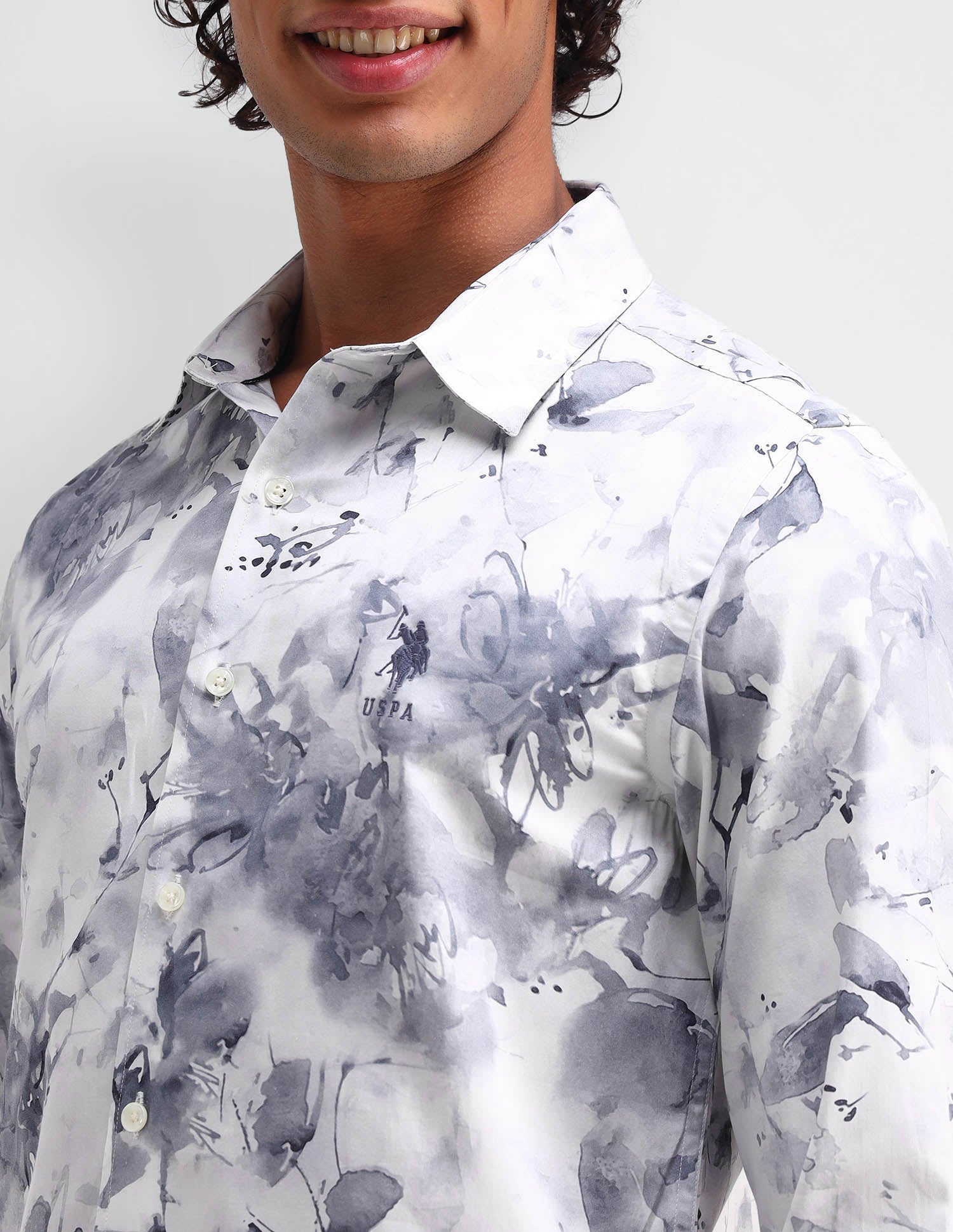 Abstract Pattern Satin Shirt Grey - U.S. Polo Assn. India | Large