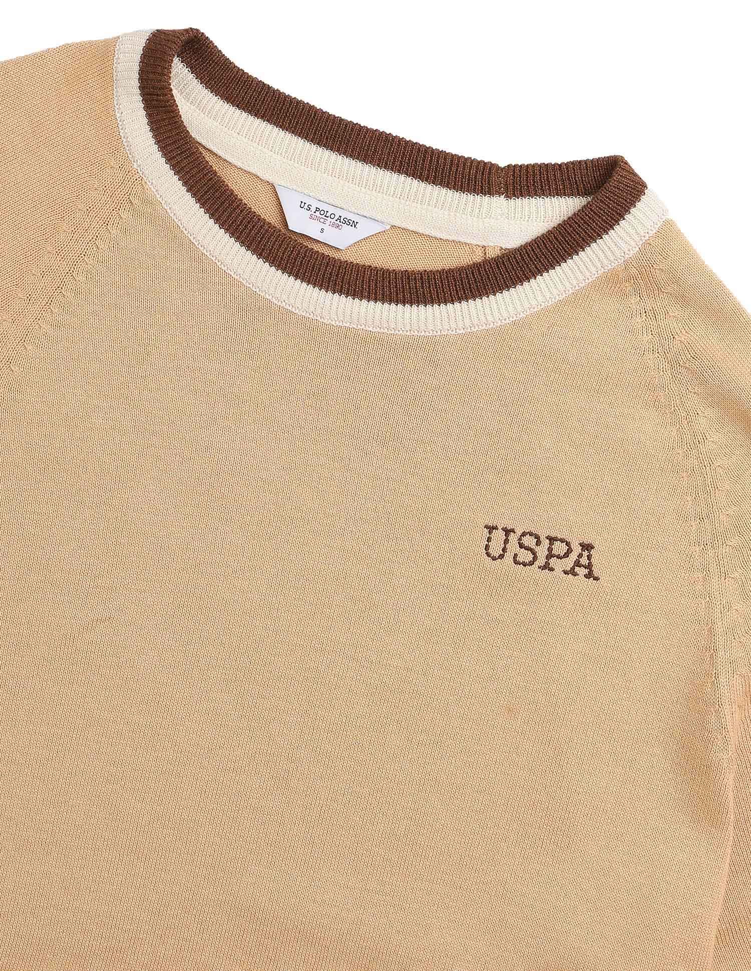 Raglan Fit Solid Sweater Beige - U.S. POLO ASSN. | Large