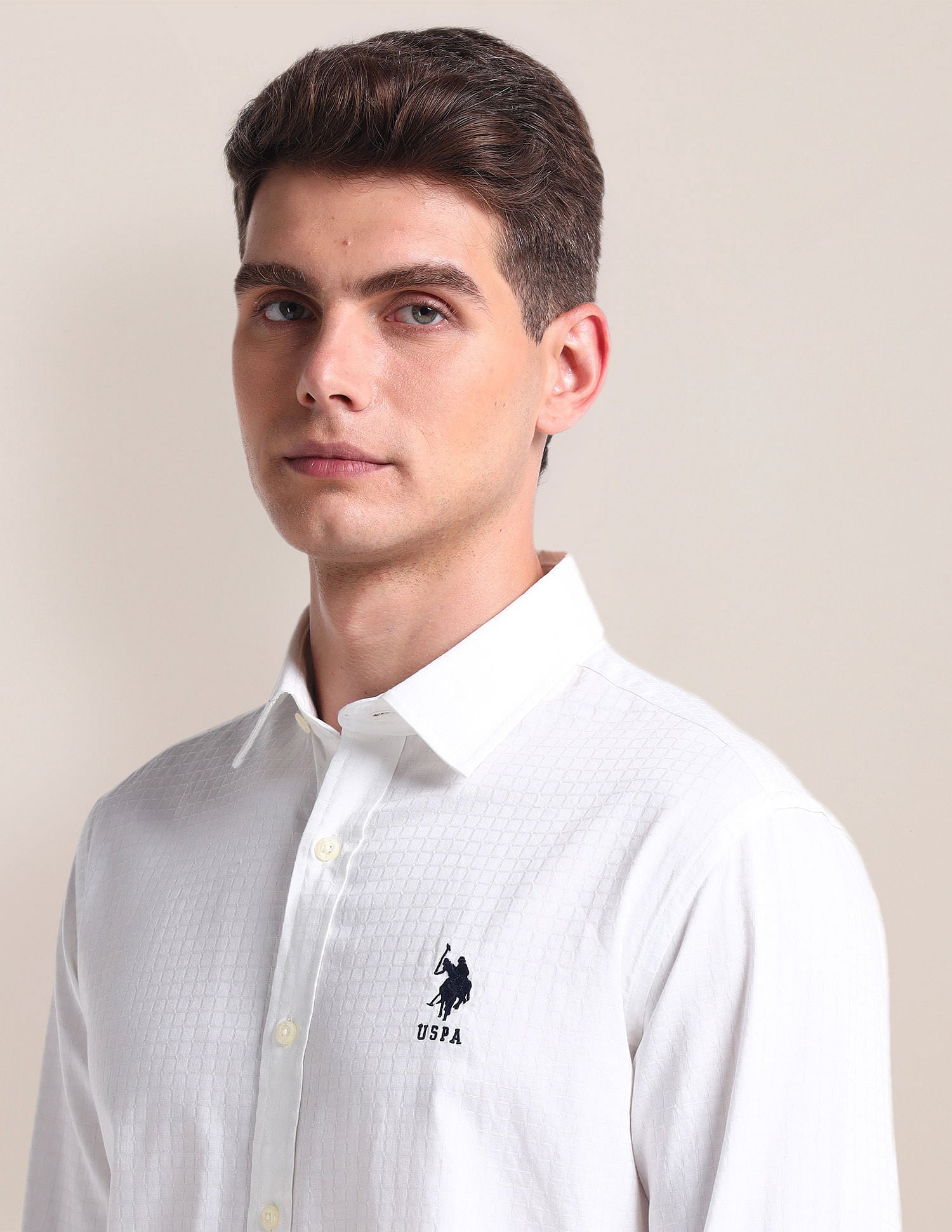 Semi Cutaway Collar Cotton Shirt White - U.S. POLO ASSN. | Large