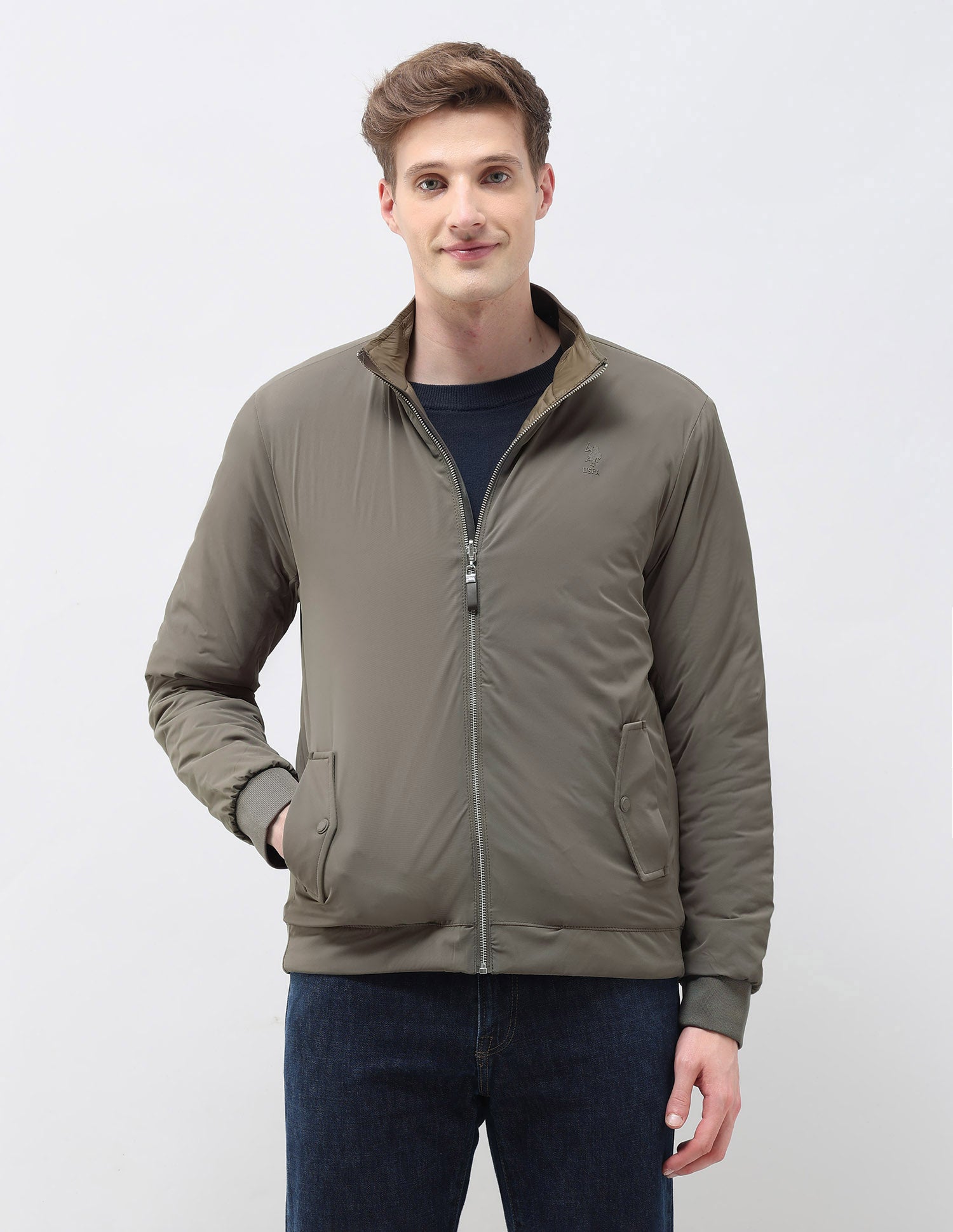 Regular Fit Reversible Jacket Puffer Jacket Light Brown - U.S. Polo Assn. India | Large
