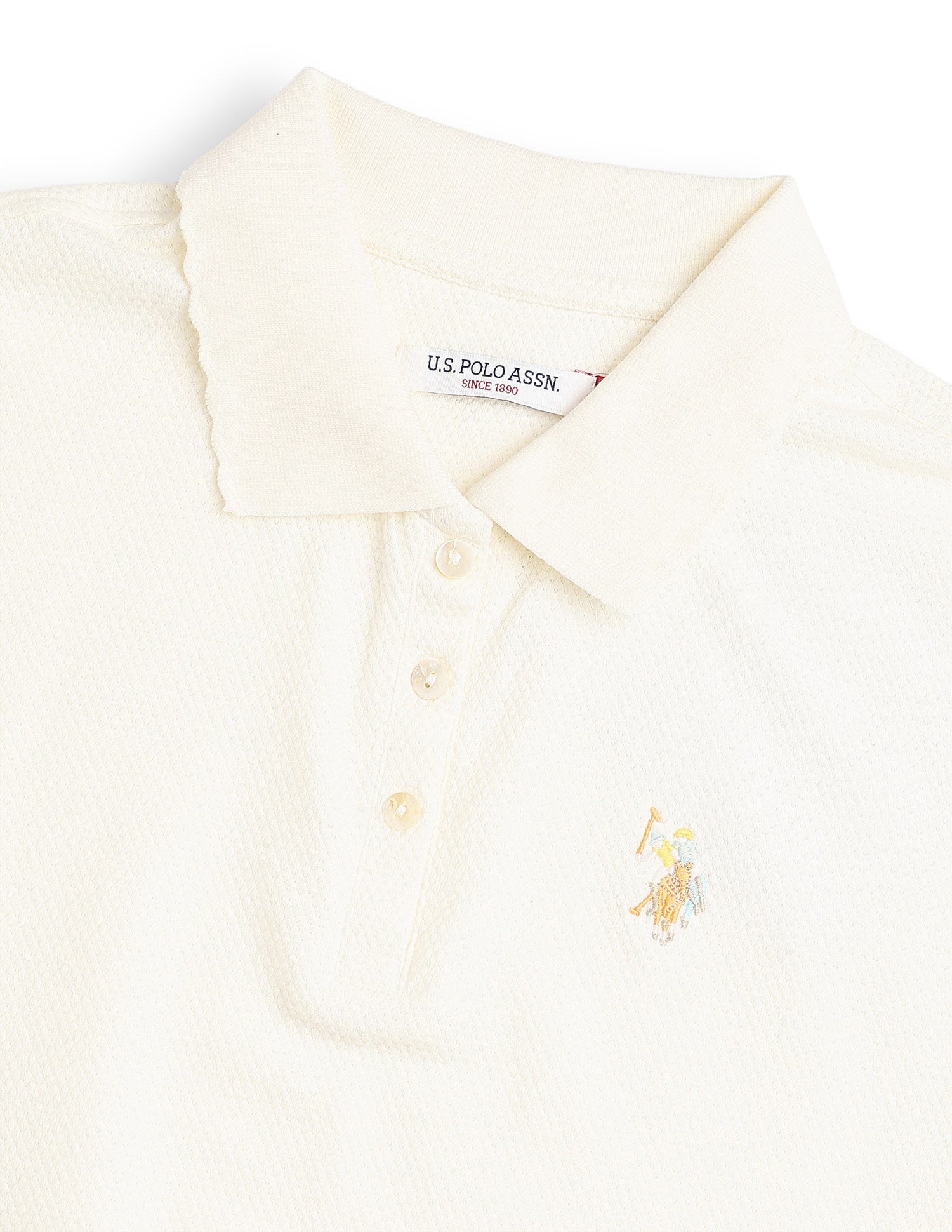 Textured Relaxed Fit Blouson Polo Shirt Off White - U.S. Polo Assn. India | Large
