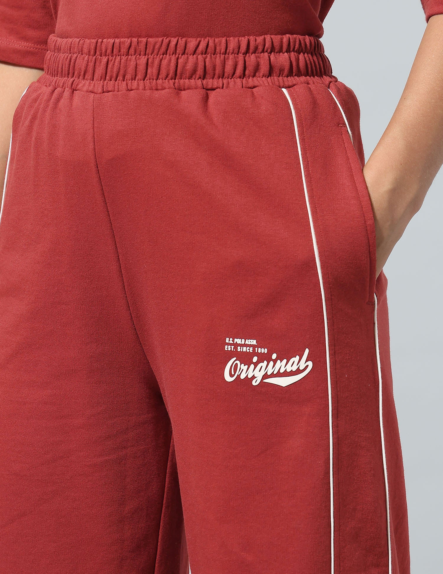 Polo Collar T-Shirt With Wide Leg Pants Red - U.S. Polo Assn. India | Large