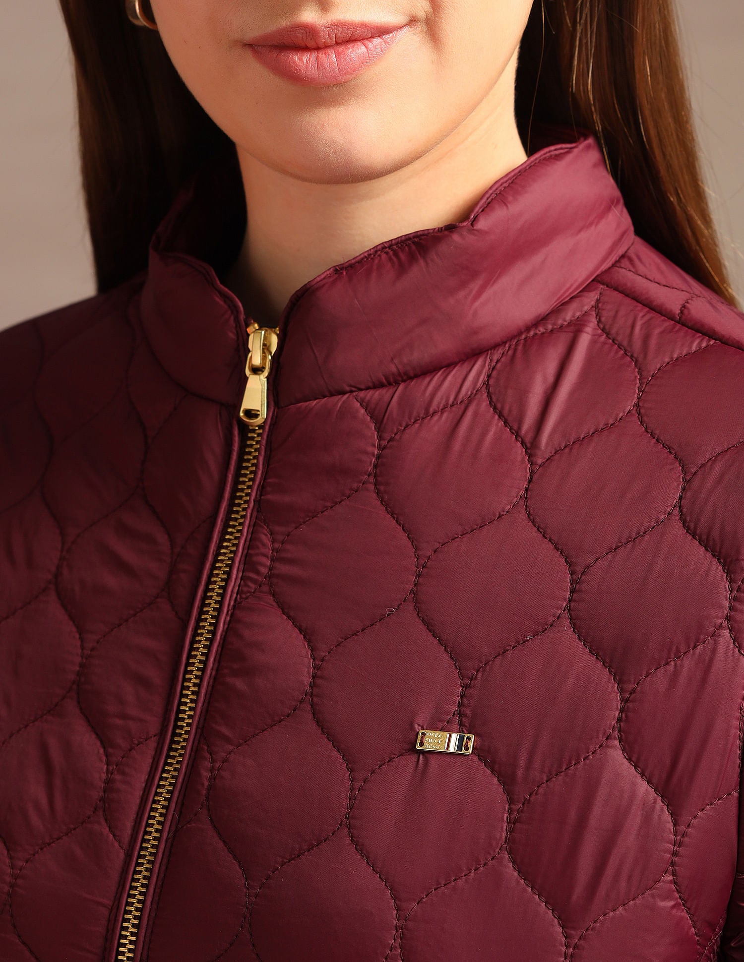 Stand Collar Longline Quilted Jacket Maroon - U.S. POLO ASSN. | Large