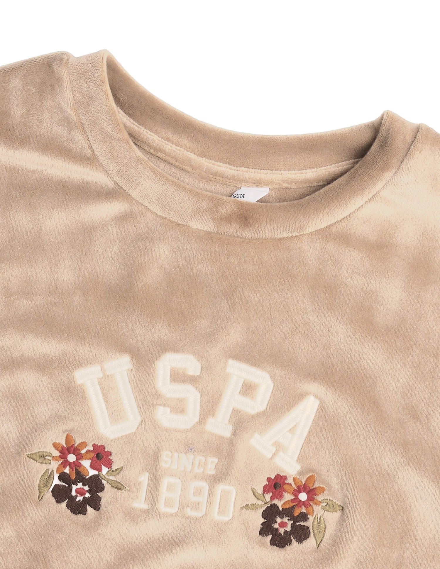Brand Floral Embroidered Relaxed Fit Sweatshirt Beige - U.S. Polo Assn. India | Large