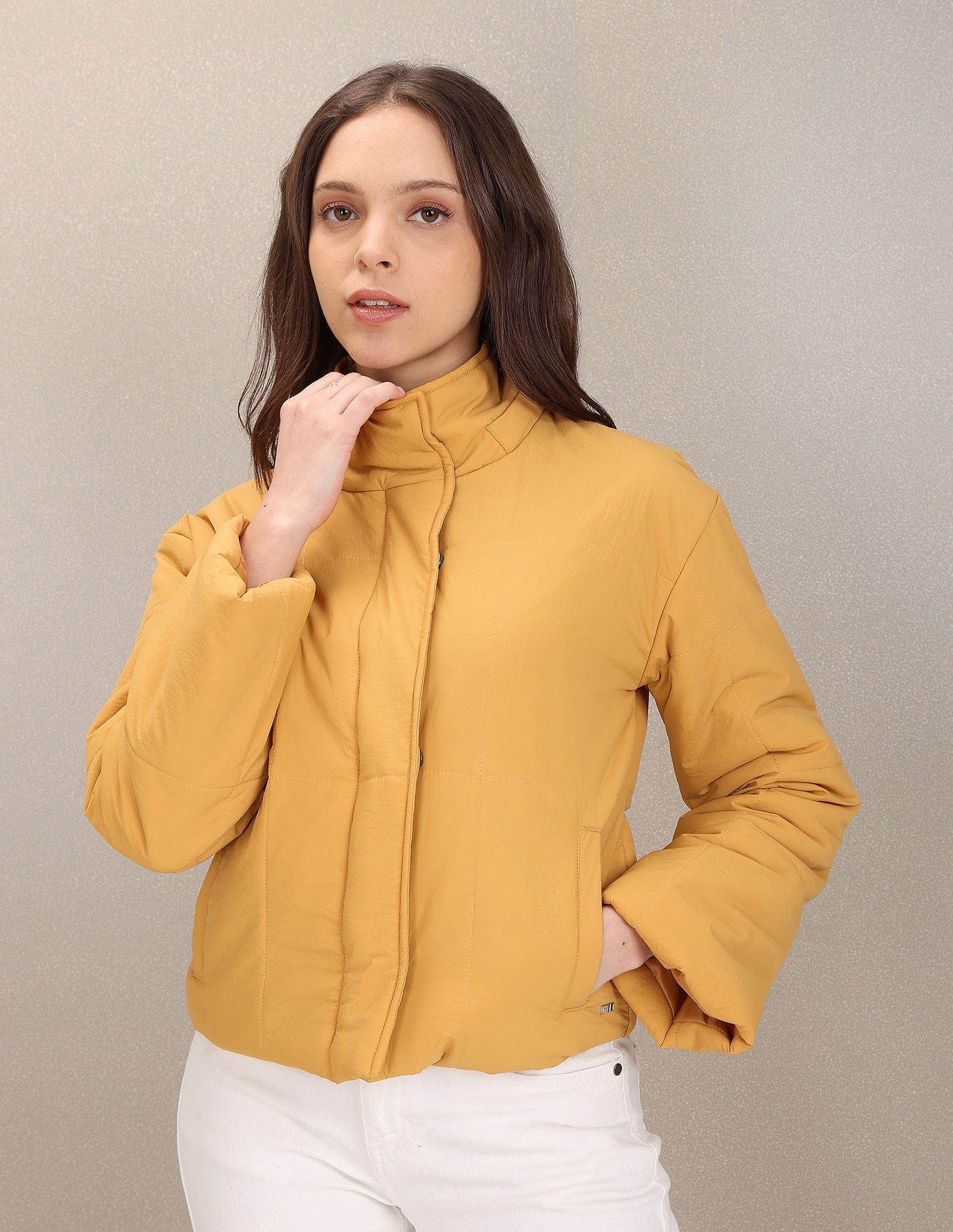 Solid Hooded Padded Jacket Mustard - U.S. POLO ASSN. | Large