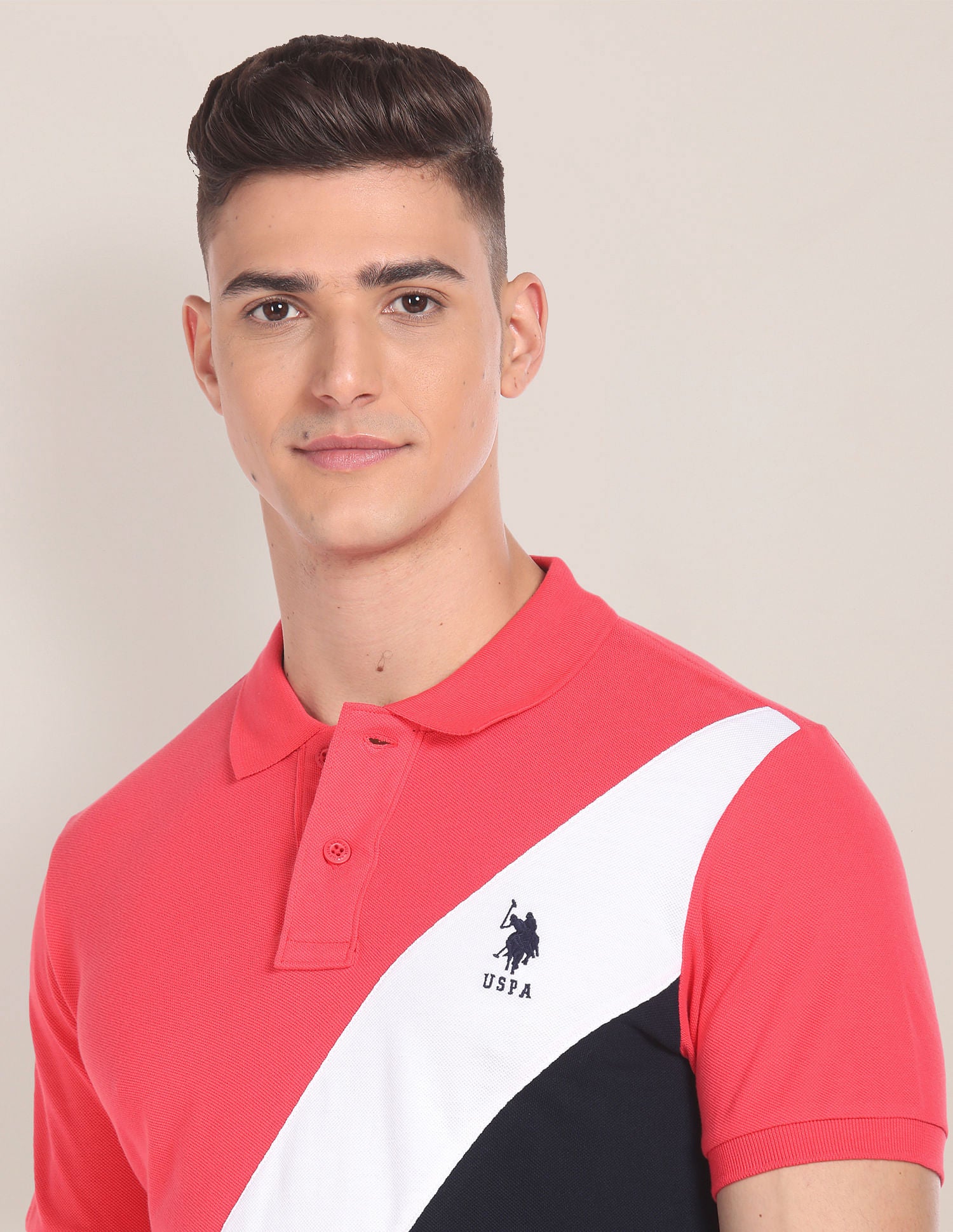 Colour Blocked Polo Shirt Coral - U.S. Polo Assn. India | Large