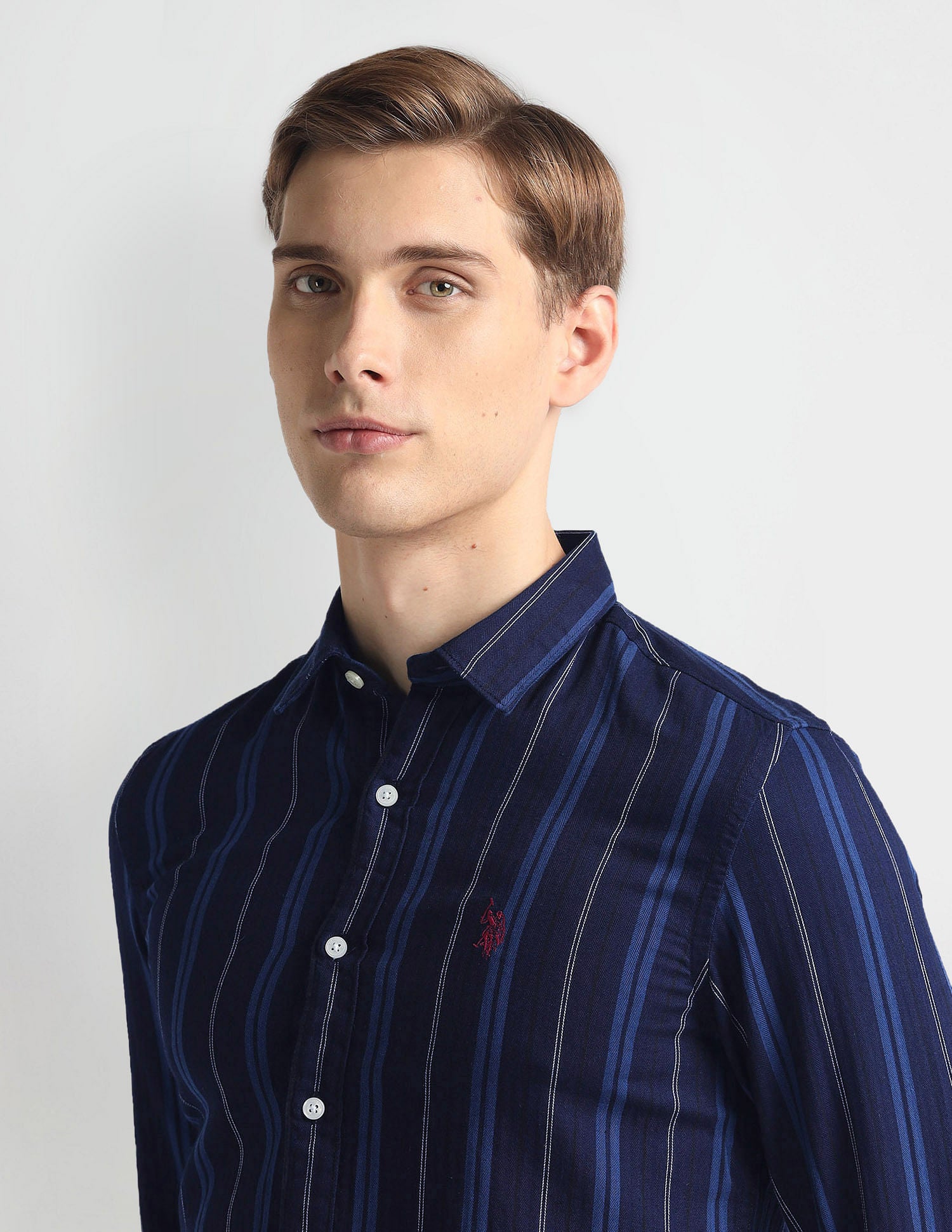 Vertical Stripe Slim Fit Shirt Blue - U.S. Polo Assn. India | Large