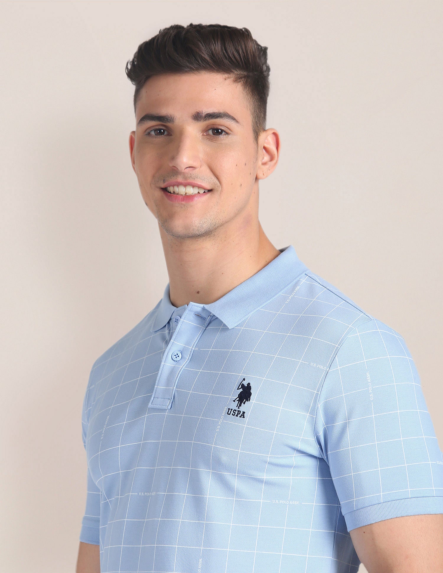 Graph Check Slim Polo Shirt Light Blue - U.S. Polo Assn. India | Large