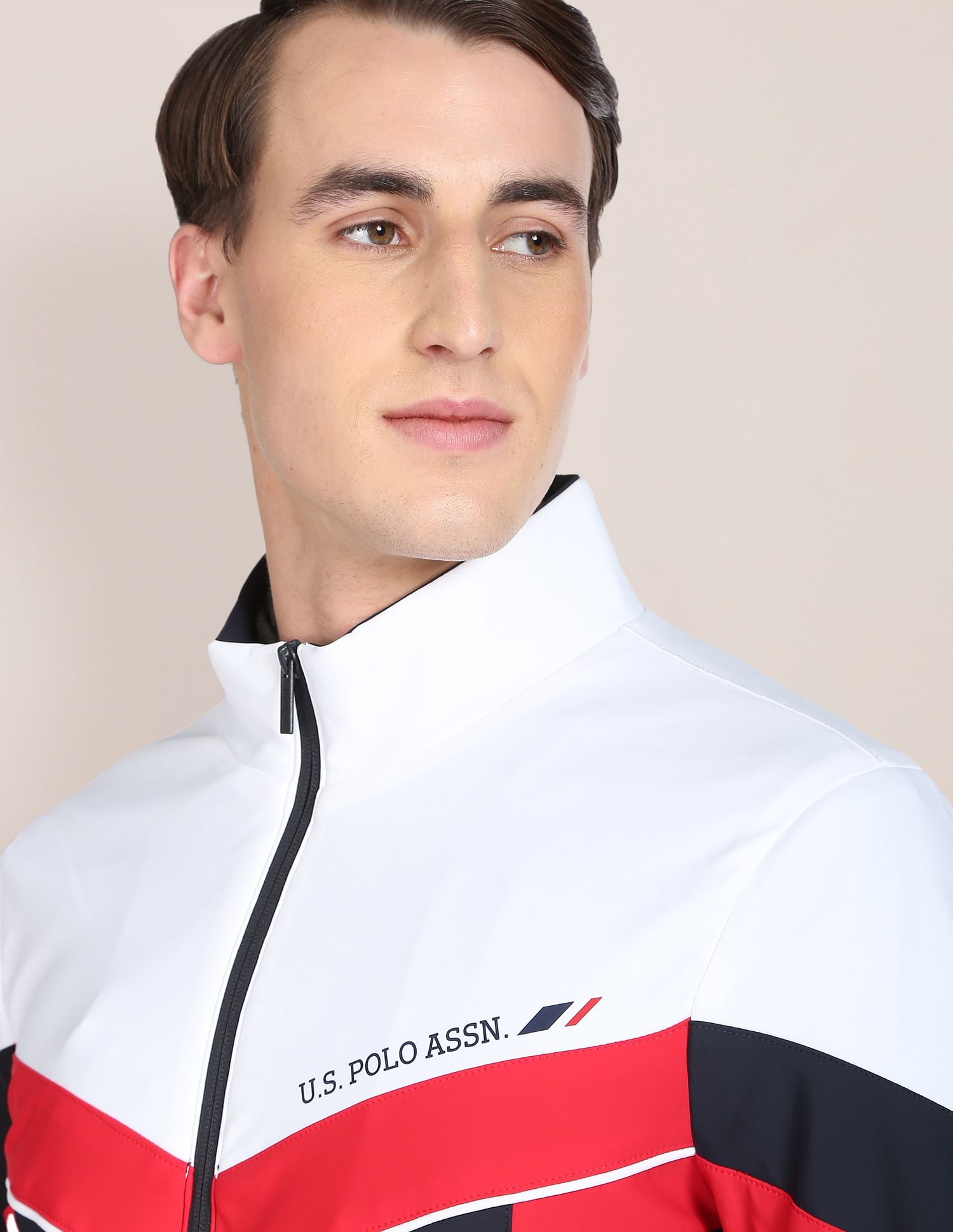 Brand Stripe High Neck Casual Jacket White - U.S. POLO ASSN. | Large