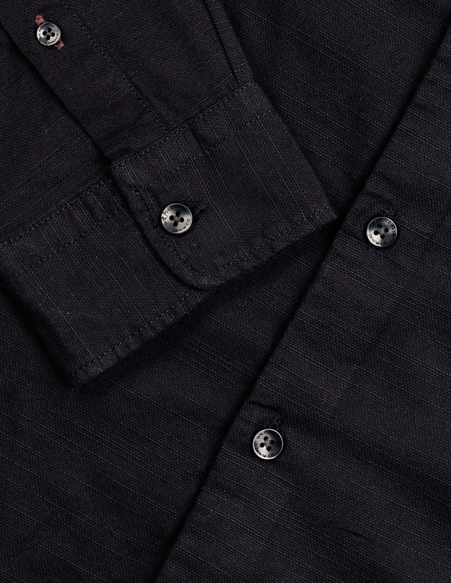 Pure Cotton Regular Fit Dobby Shirt Black - U.S. Polo Assn. India | Large