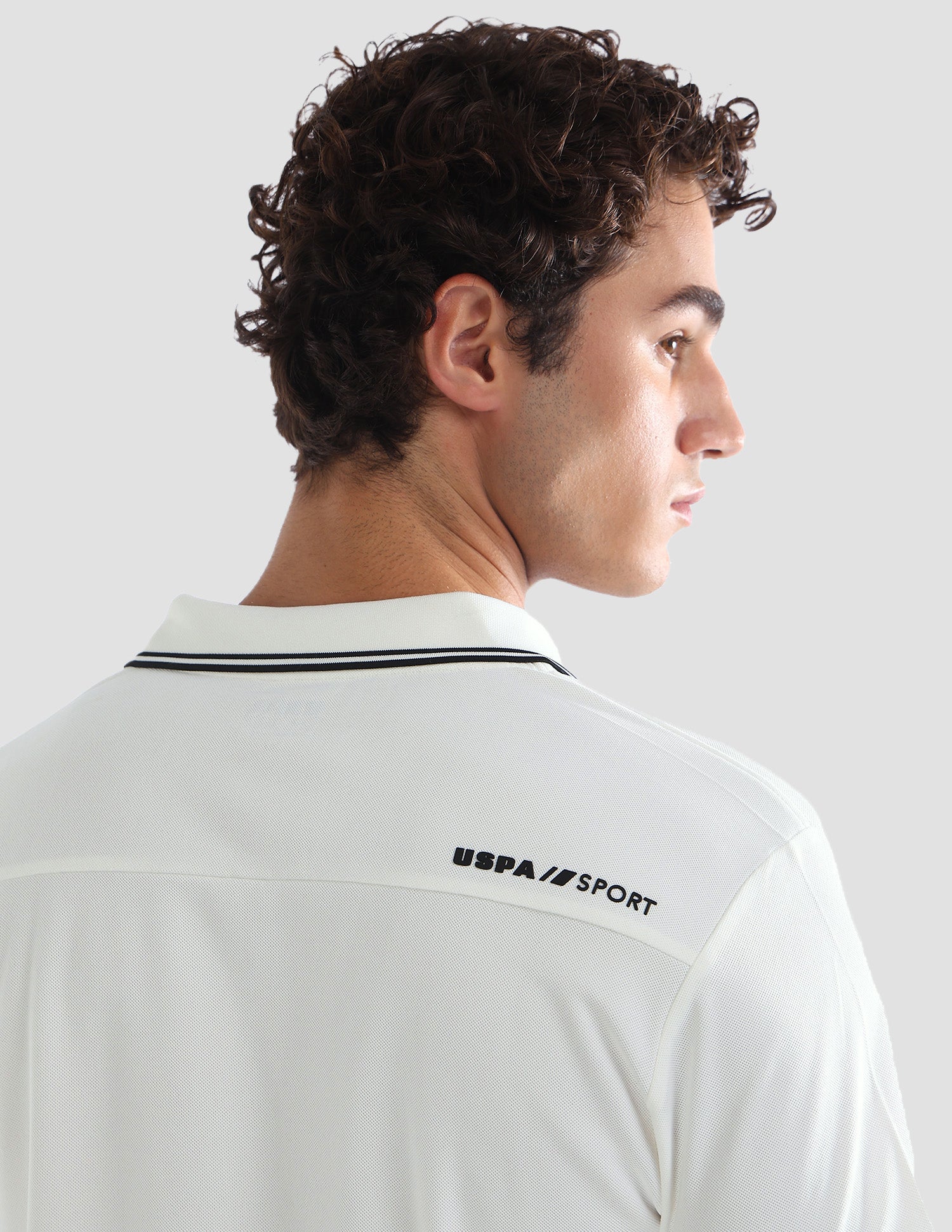 Solid Stripe Detail Slim Fit Active Polo Shirt Off White - U.S. Polo Assn. India | Large