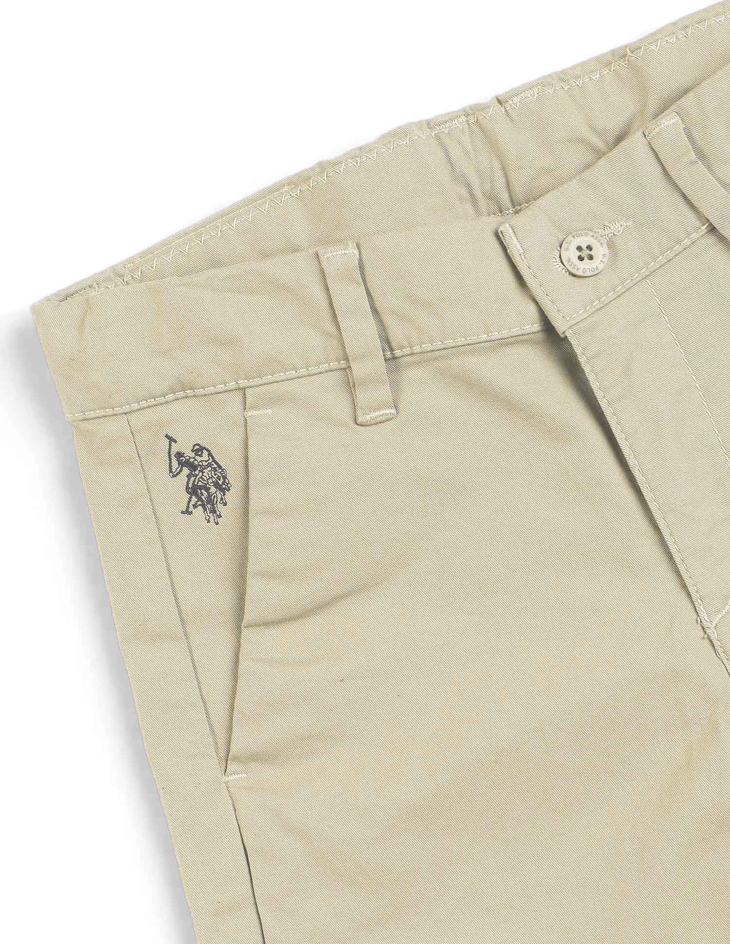 Boys Beige Mid Rise Twill Weave Solid Trousers Beige - U.S. POLO ASSN. | Large