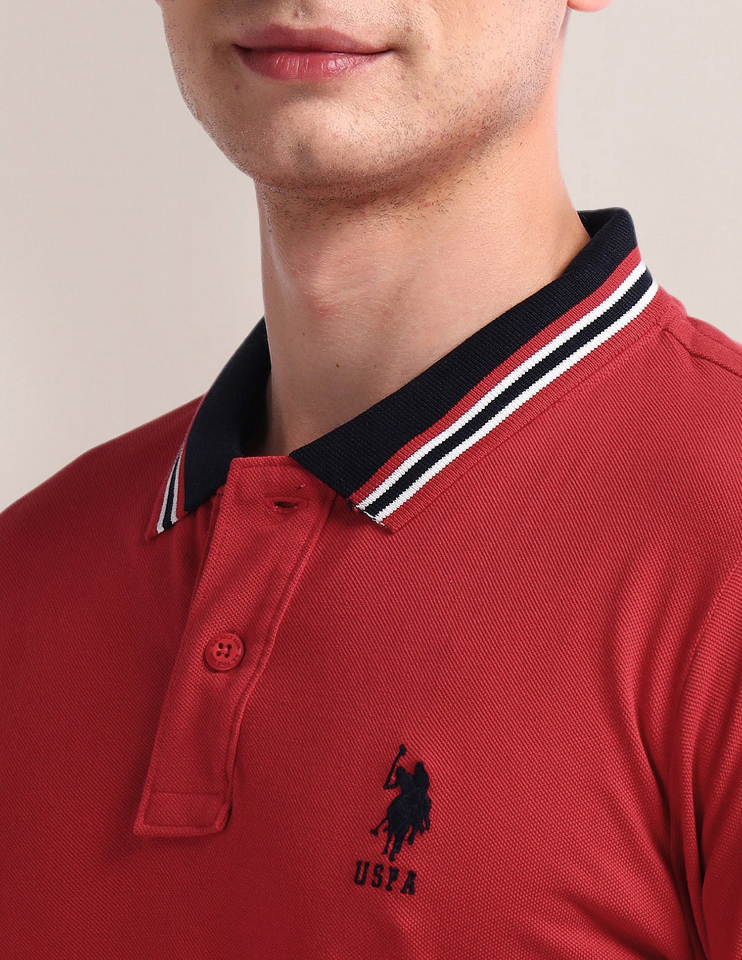 Solid Slim Fit Polo Shirt Red - U.S. Polo Assn. India | Large