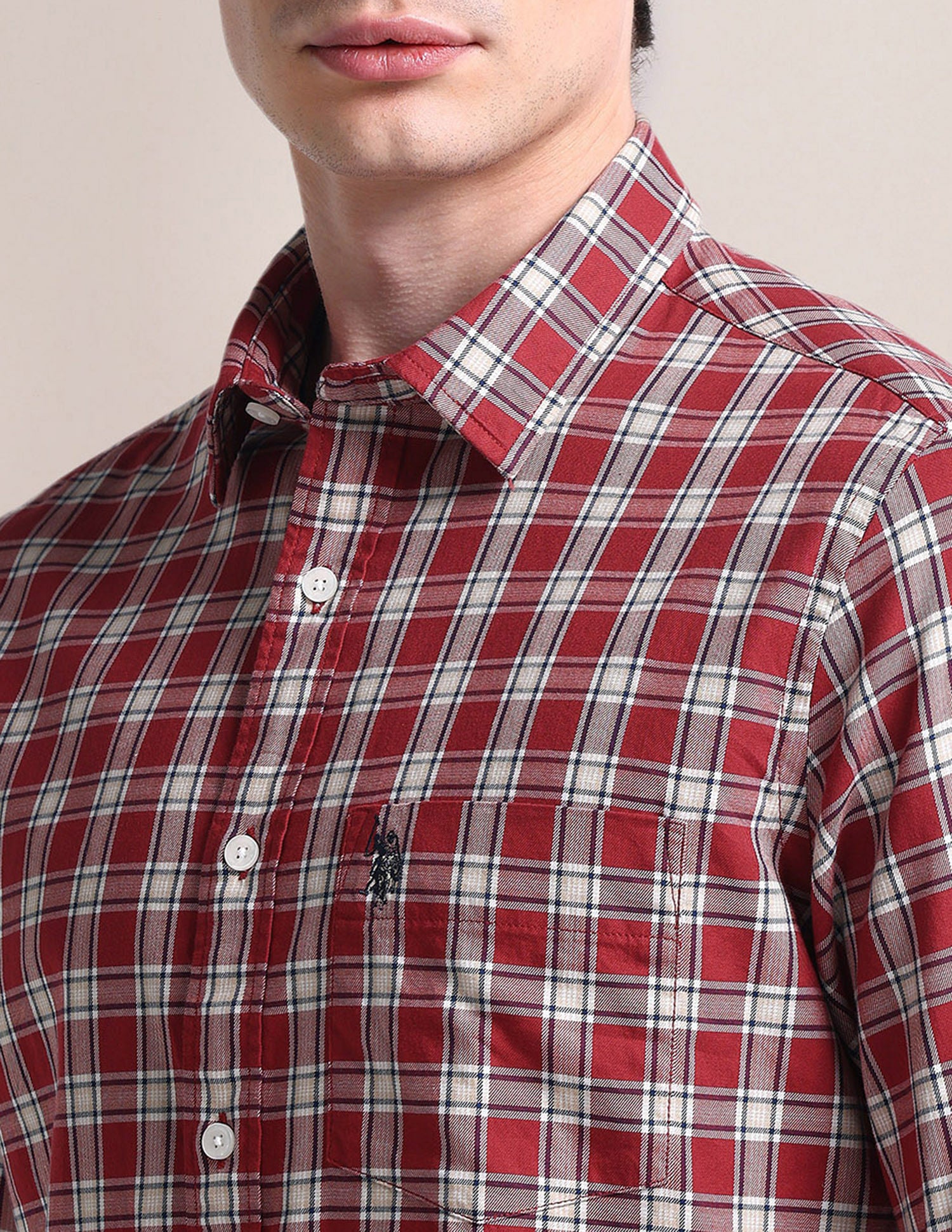 Tartan Checked Twill Cotton Shirt White - U.S. Polo Assn. India | Large