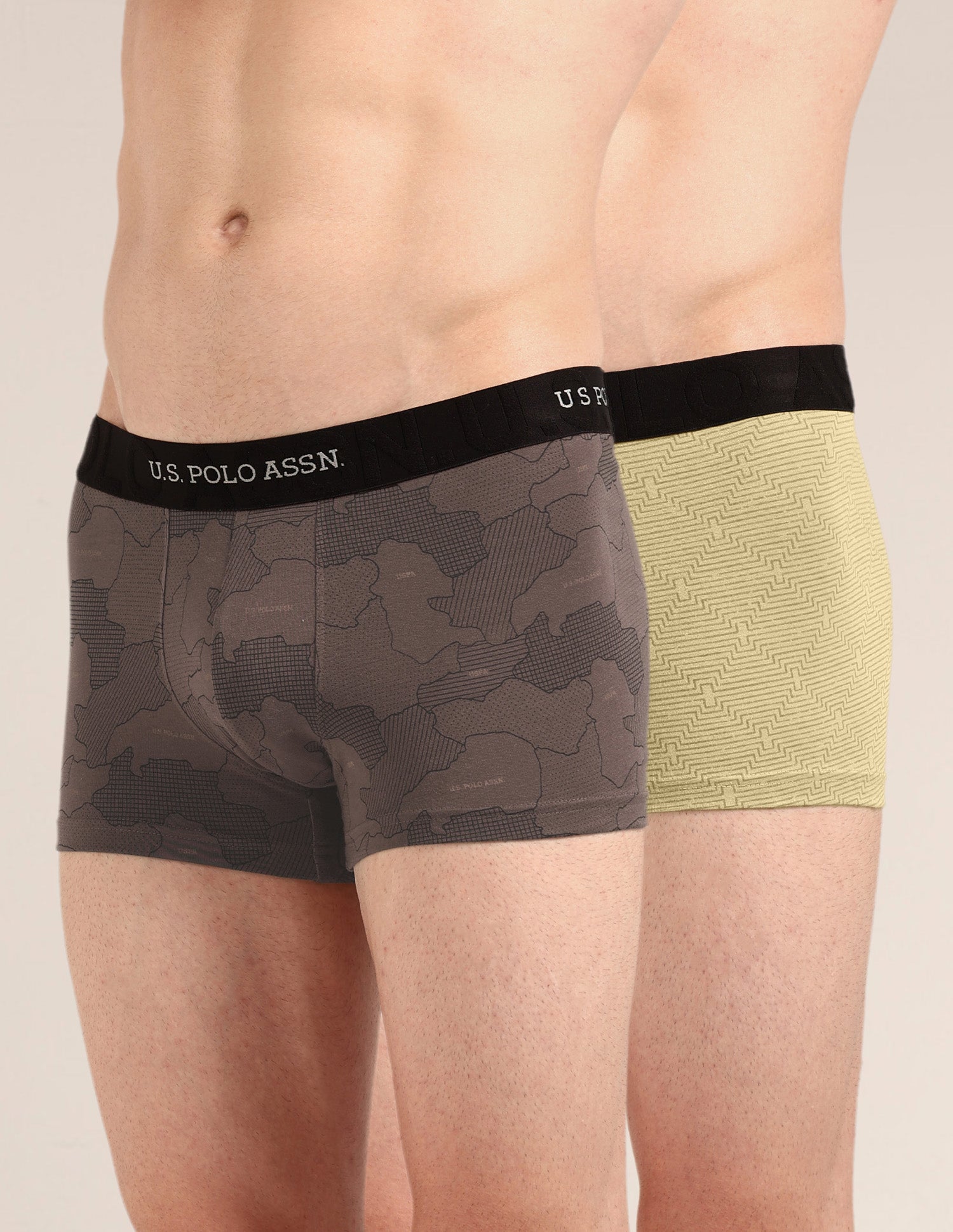 Printed Cotton Stretch Essential OET23 Trunk - Pack Of 2 Pale Olive Green/Bracken - U.S. Polo Assn. India | Large