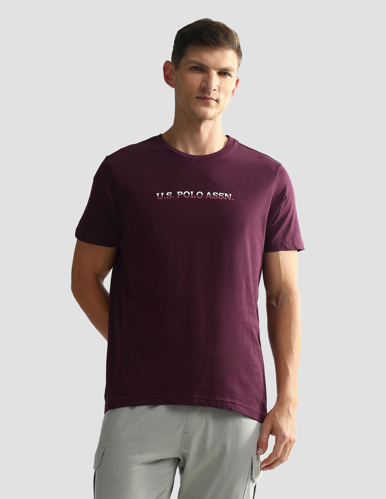 Brand Print Cotton OEE02 Lounge T-Shirt - Pack Of 2 Navy and Fig - U.S. POLO ASSN. | Large