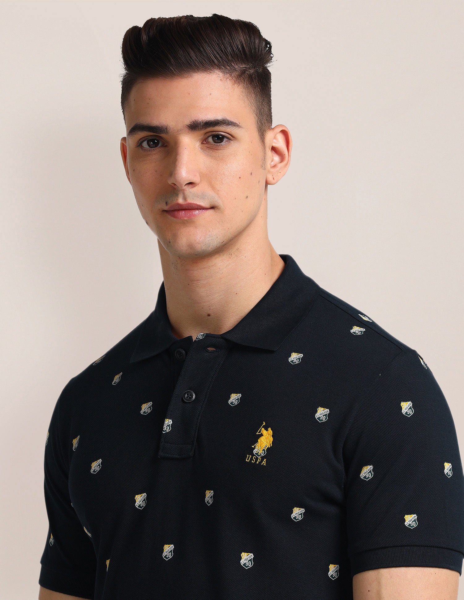 Brand Print Slim Fit Polo Shirt Navy - U.S. Polo Assn. India | Large