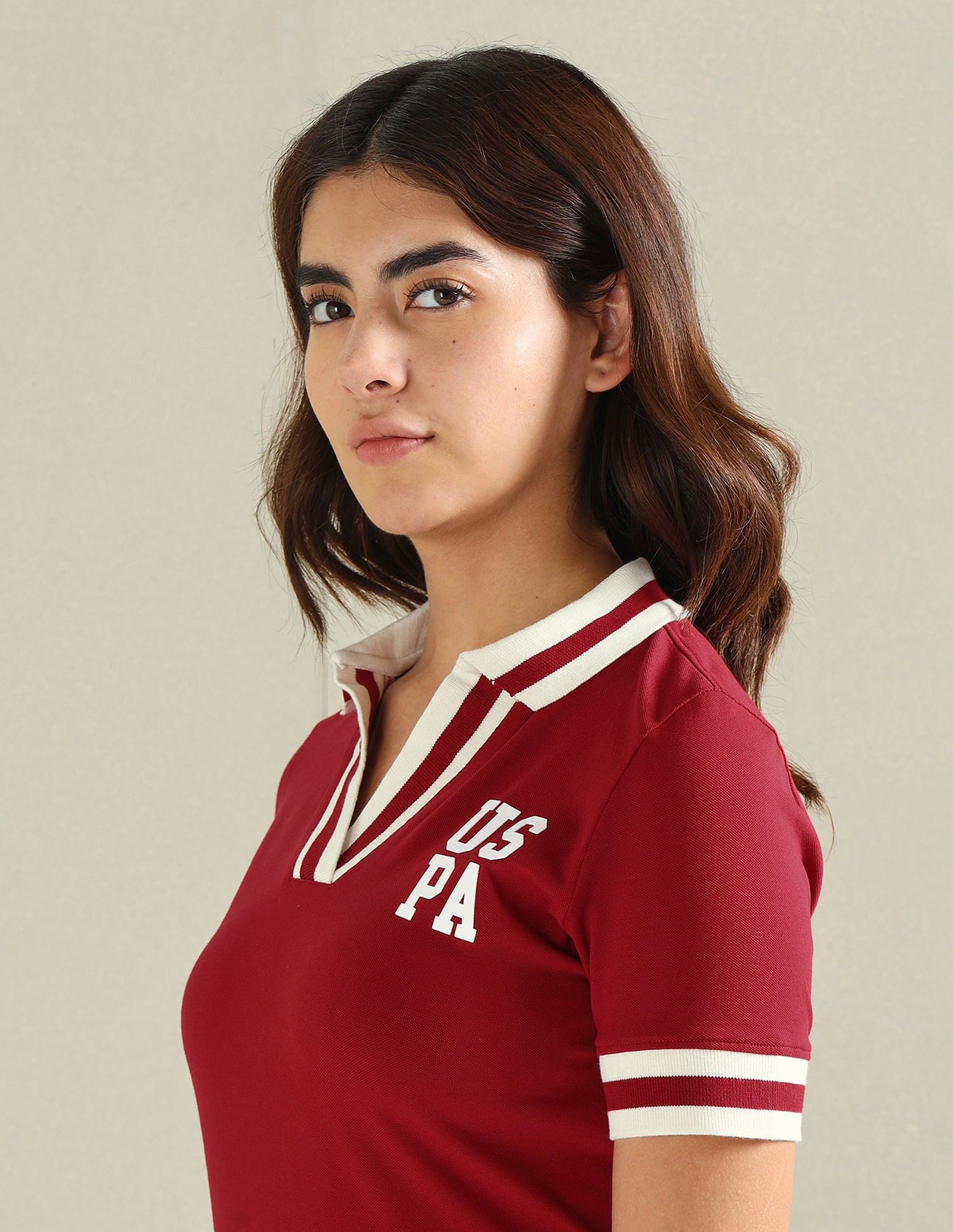Striped Collar Pique Polo Shirt Red - U.S. POLO ASSN. | Large