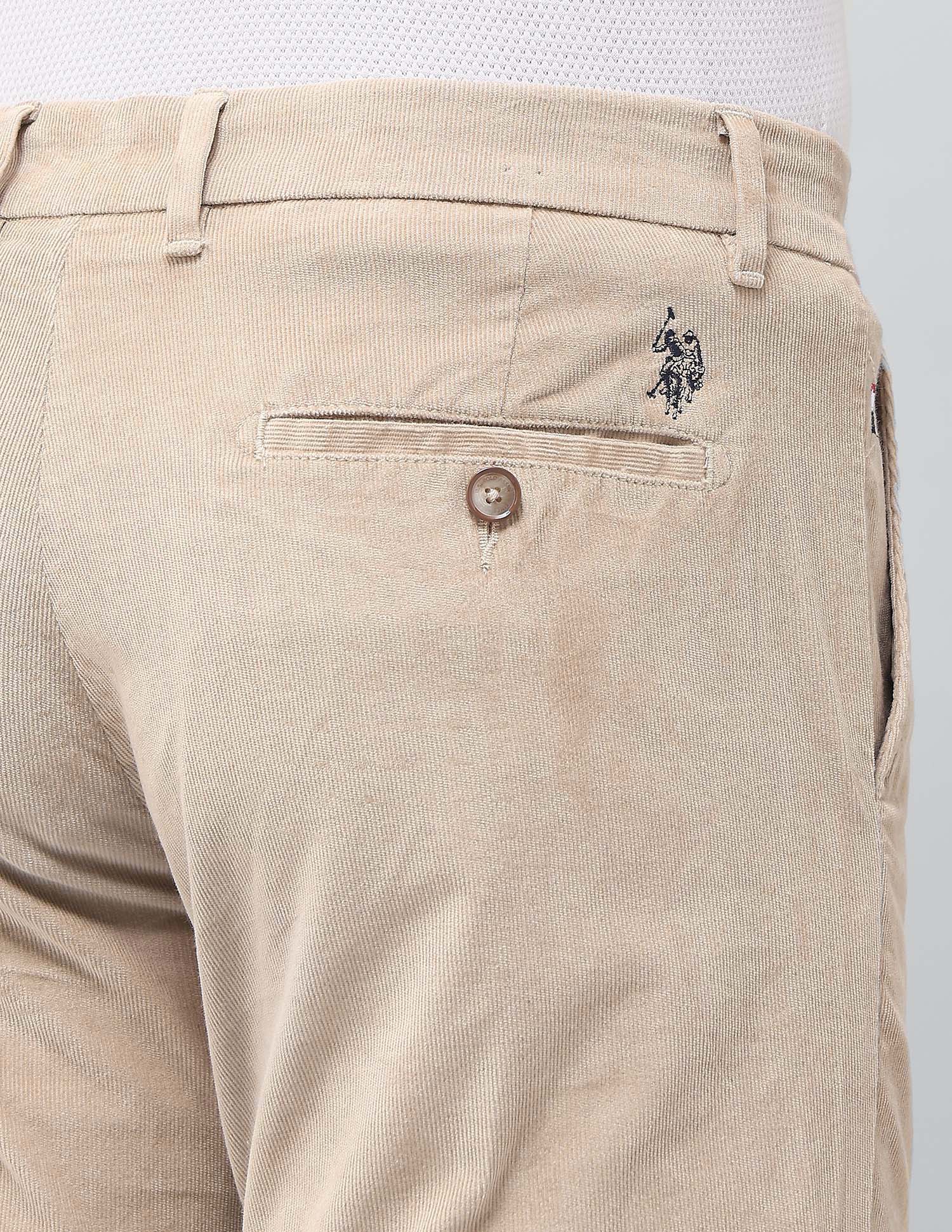 Denver Slim Fit Corduroy Trousers Beige - U.S. POLO ASSN. | Large