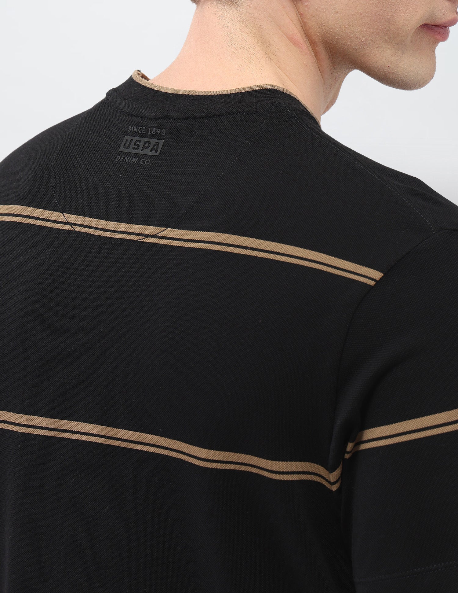 Horizontal Striped Slim Fit Black & Gold T-Shirt Black - U.S. Polo Assn. India | Large