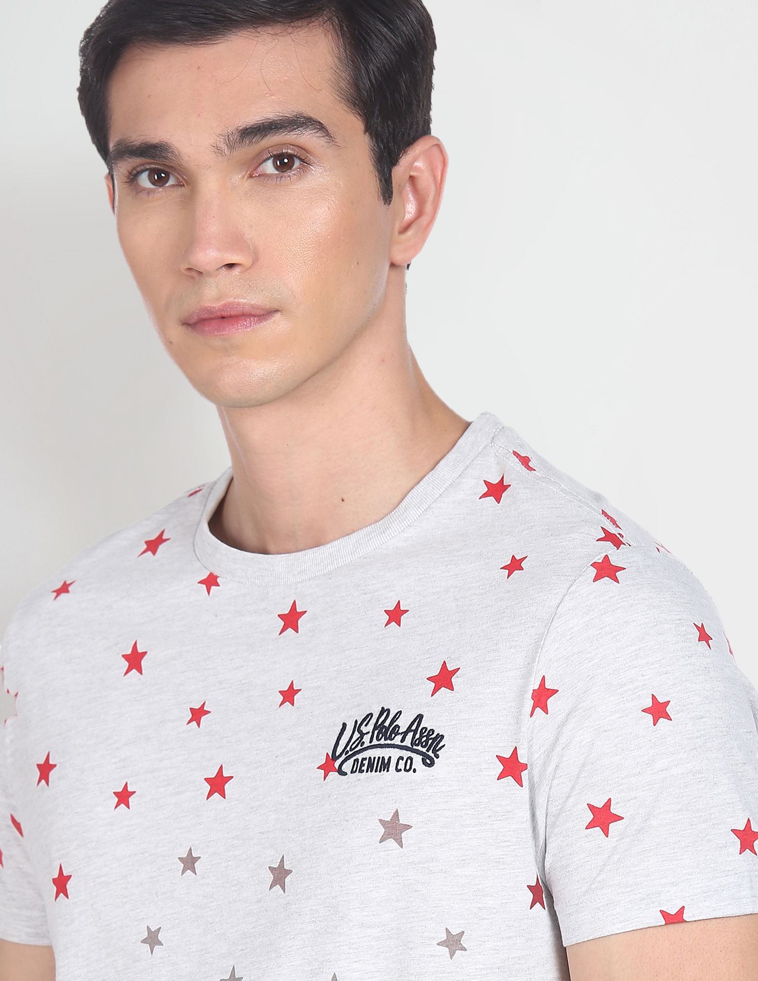 Star Print Heathered T-Shirt Light Grey - U.S. Polo Assn. India | Large